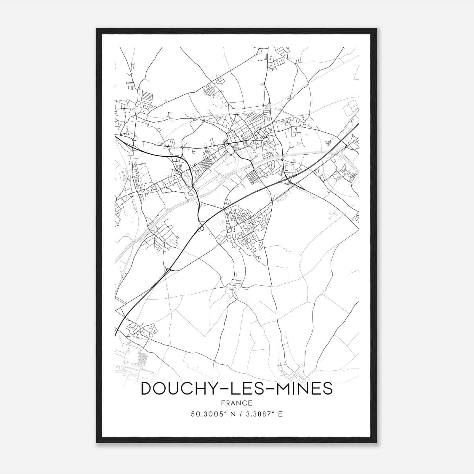 Douchy-les-Mines France Map Poster, Modern Home Decor Wall Art Print