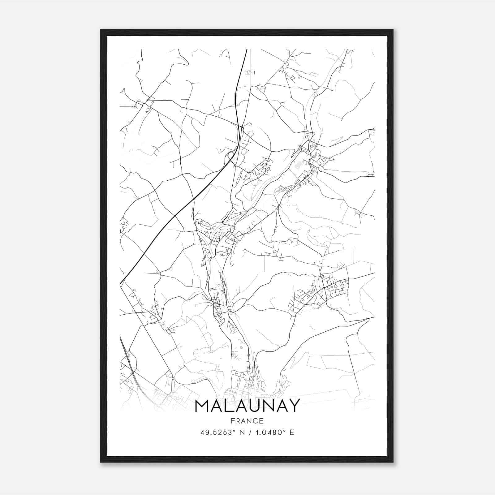 Malaunay France Map Poster, Modern Home Decor Wall Art Print