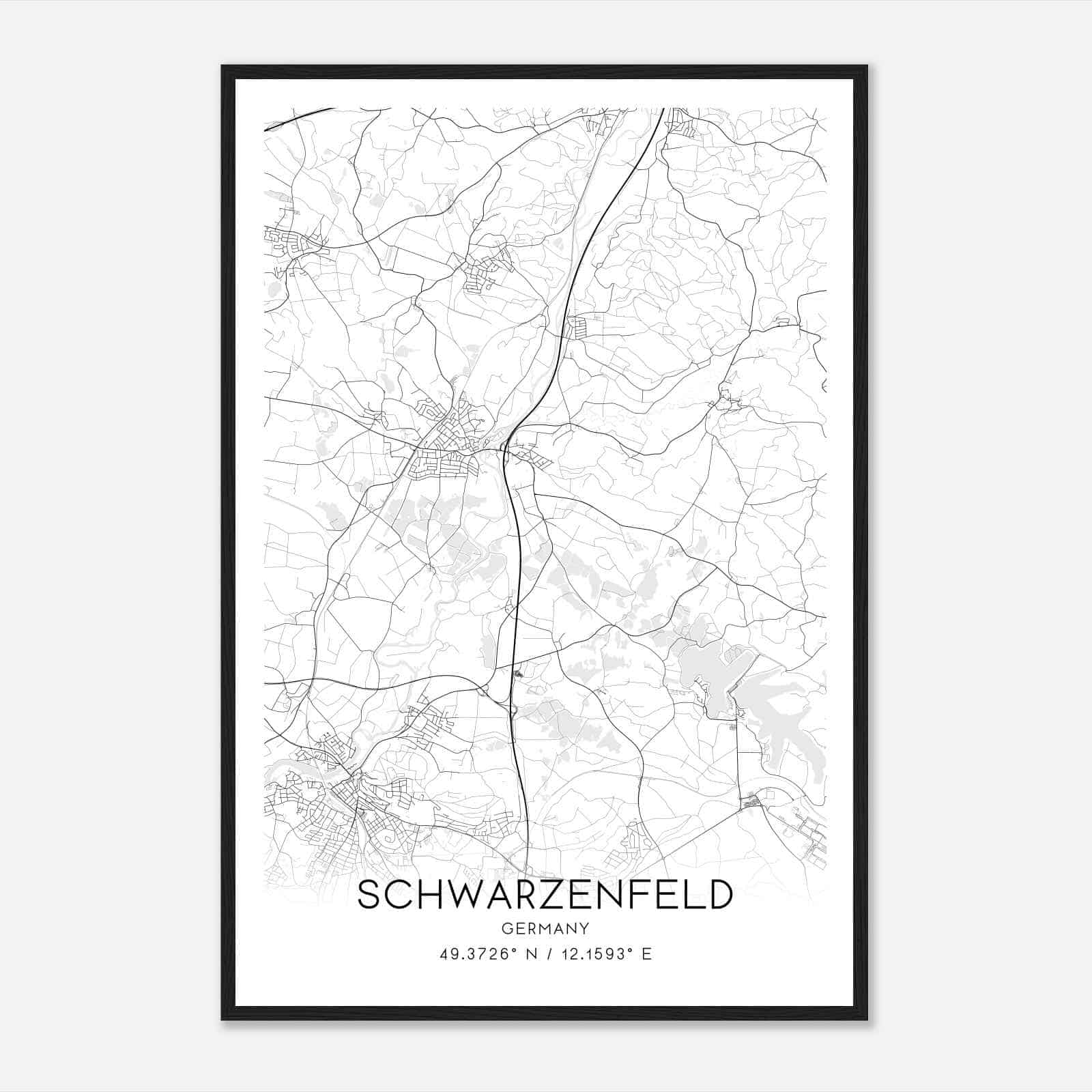 Schwarzenfeld Germany Map Poster, Modern Home Decor Wall Art Print