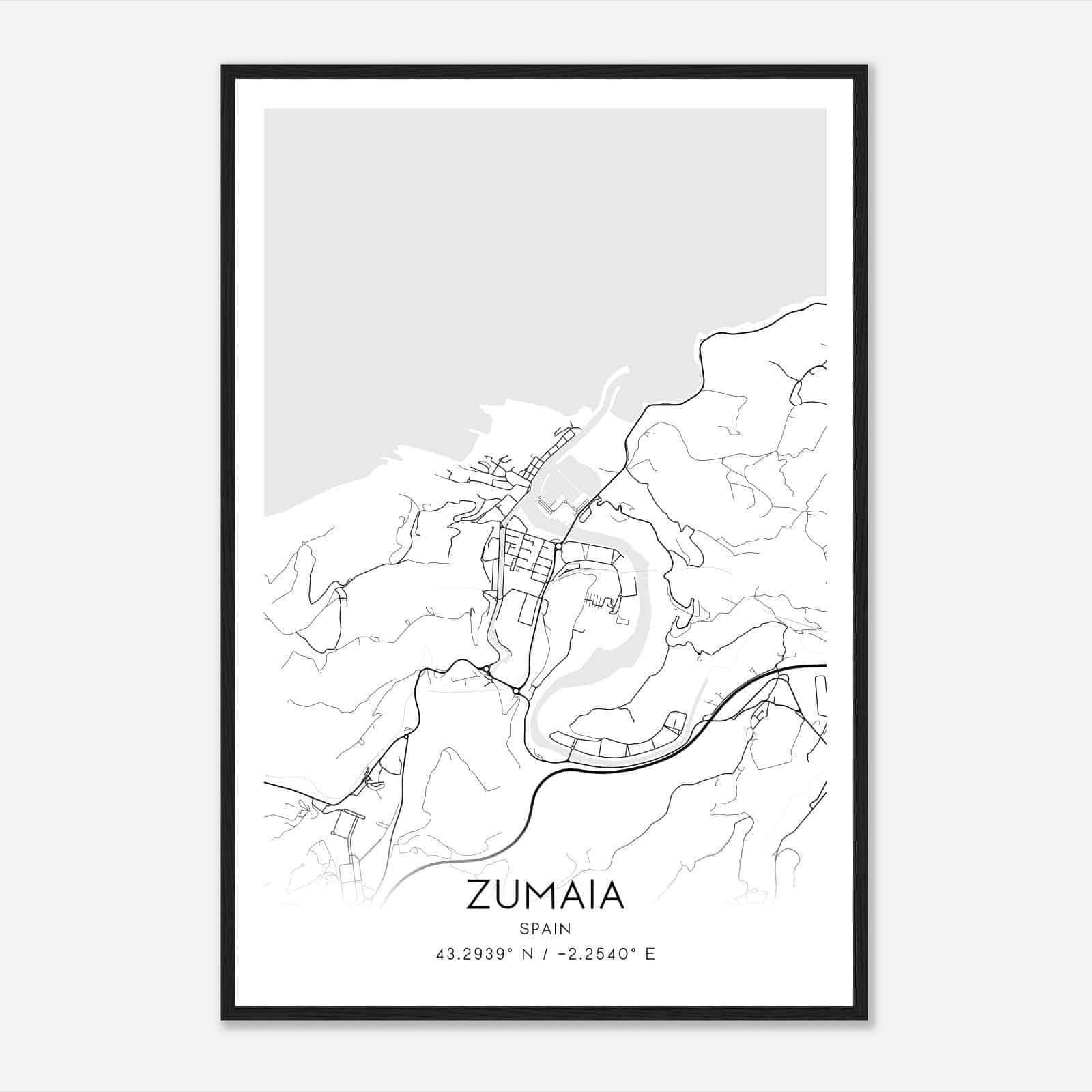 Zumaia Spain Map Poster, Modern Home Decor Wall Art Print