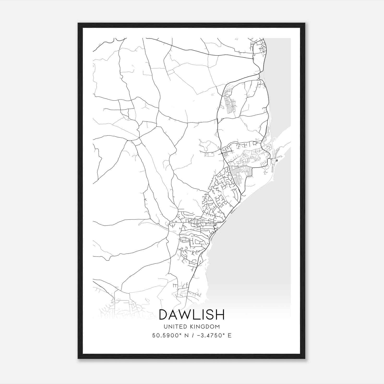 Dawlish United Kingdom Map Poster, Modern Home Decor Wall Art Print