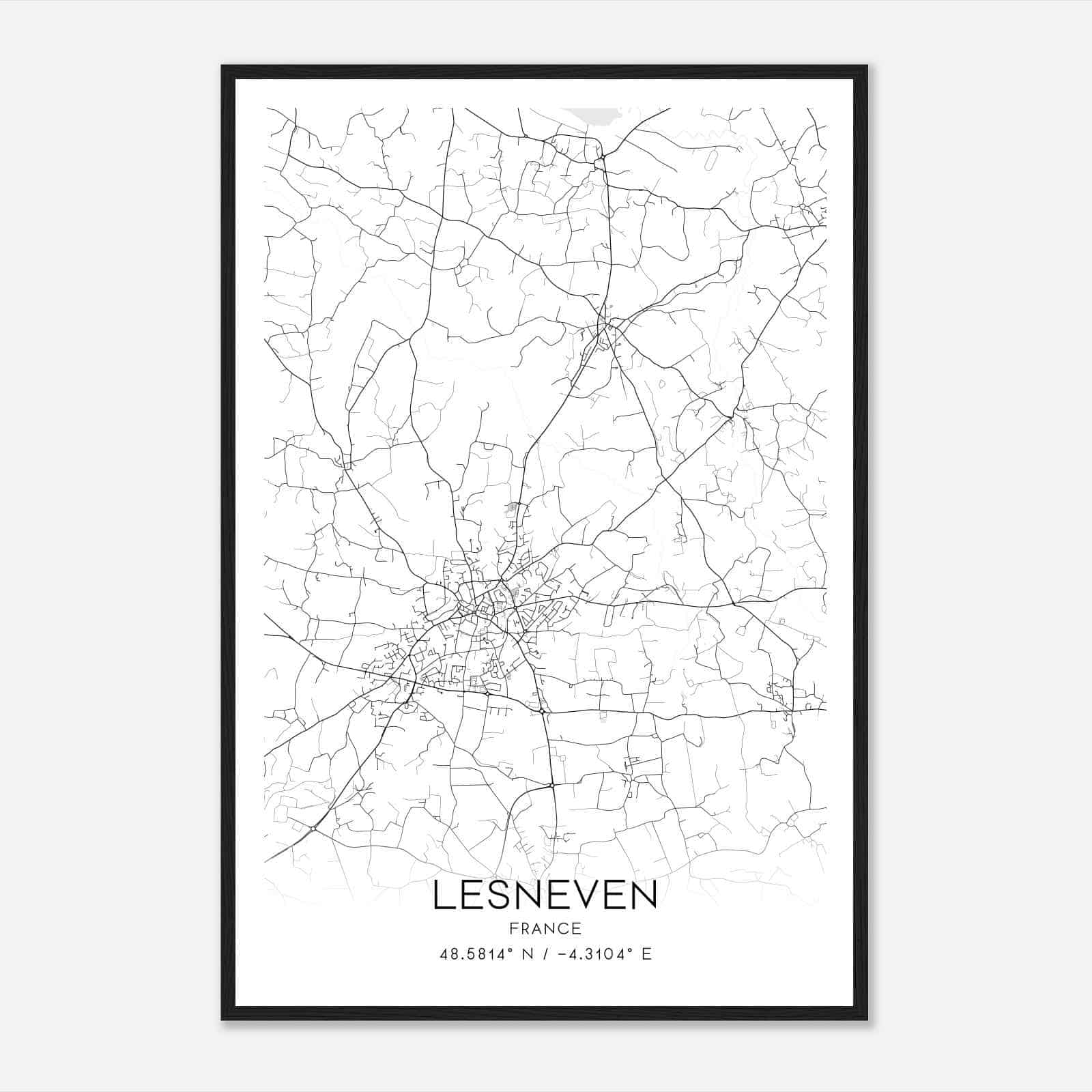Lesneven France Map Poster, Modern Home Decor Wall Art Print