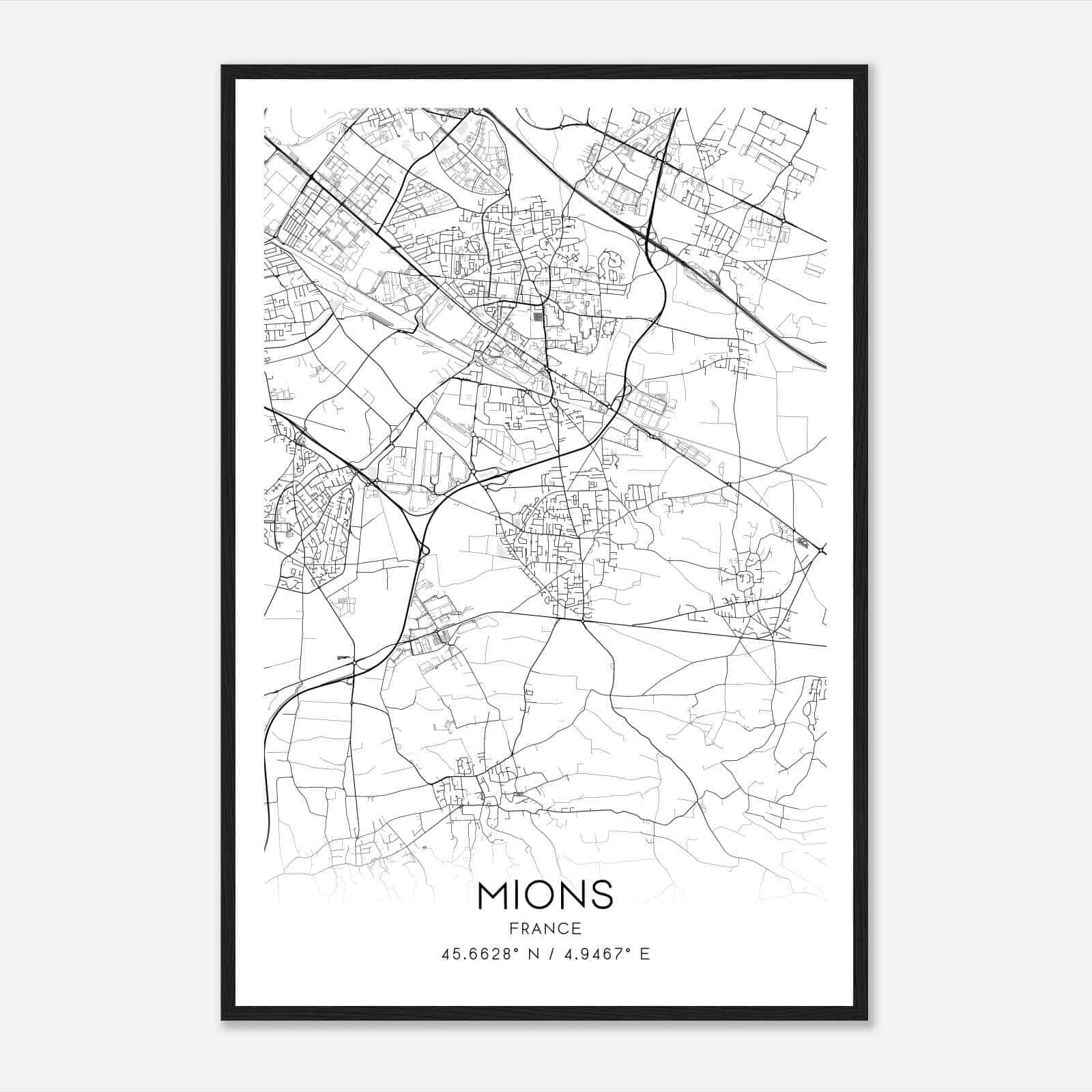 Mions France Map Poster, Modern Home Decor Wall Art Print