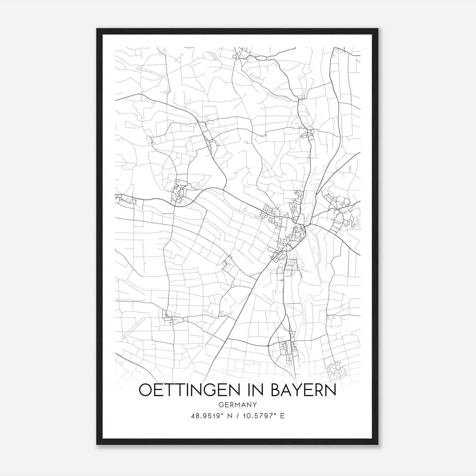 Oettingen in Bayern Germany Map Poster, Modern Home Decor Wall Art Print