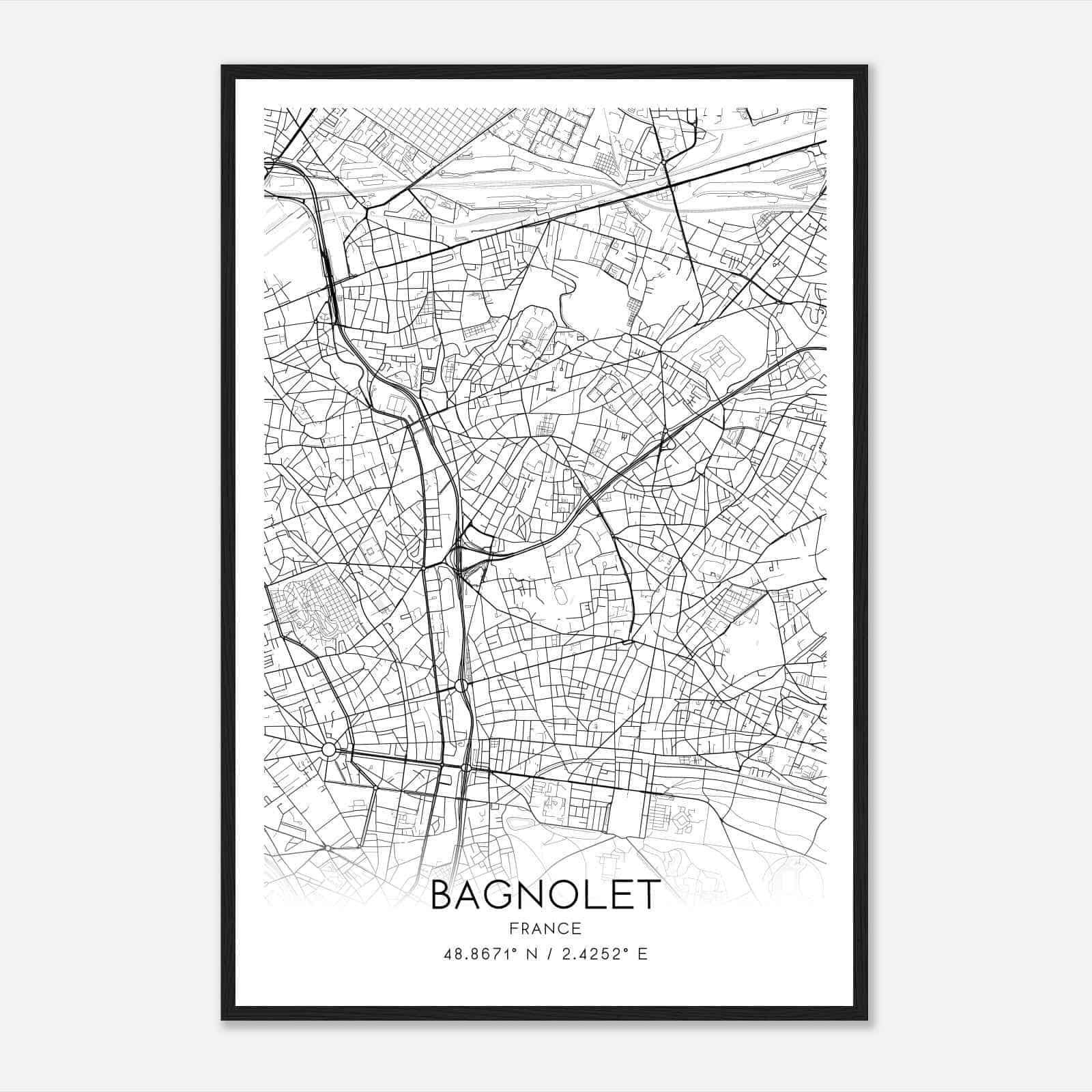 Bagnolet France Map Poster, Modern Home Decor Wall Art Print