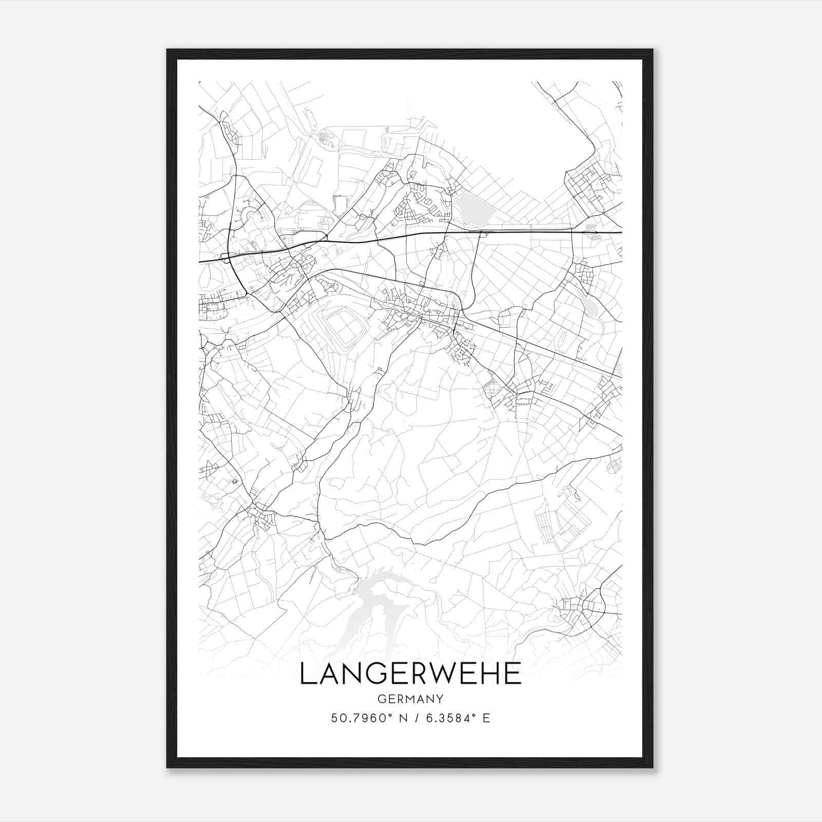 Langerwehe Germany Map Poster, Modern Home Decor Wall Art Print