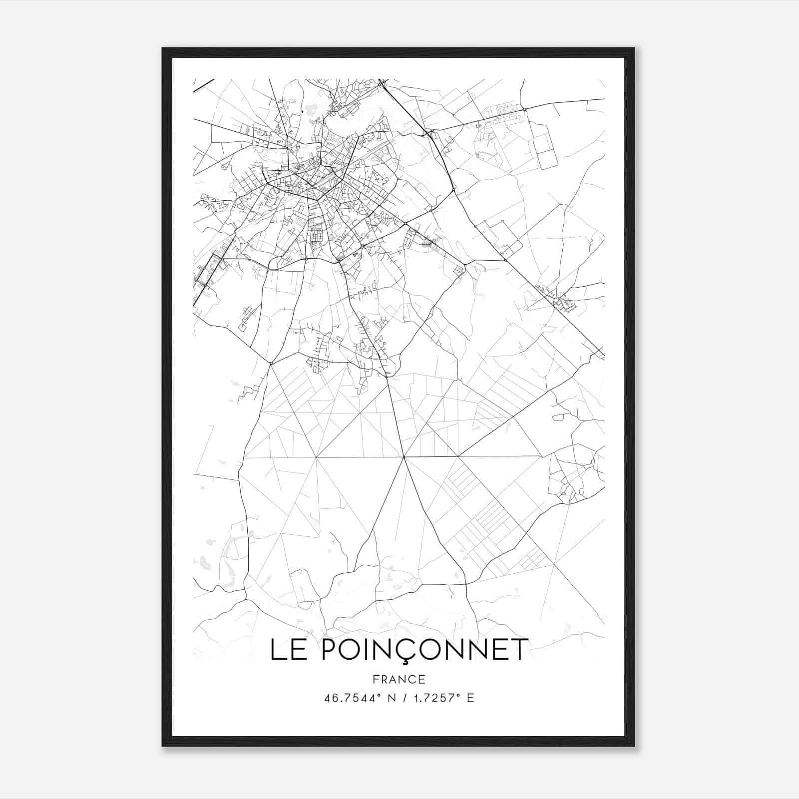 Le Poinconnet France Map Poster, Modern Home Decor Wall Art Print
