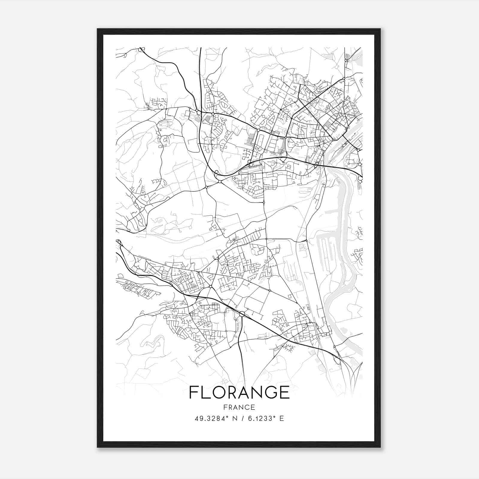 Florange France Map Poster, Modern Home Decor Wall Art Print