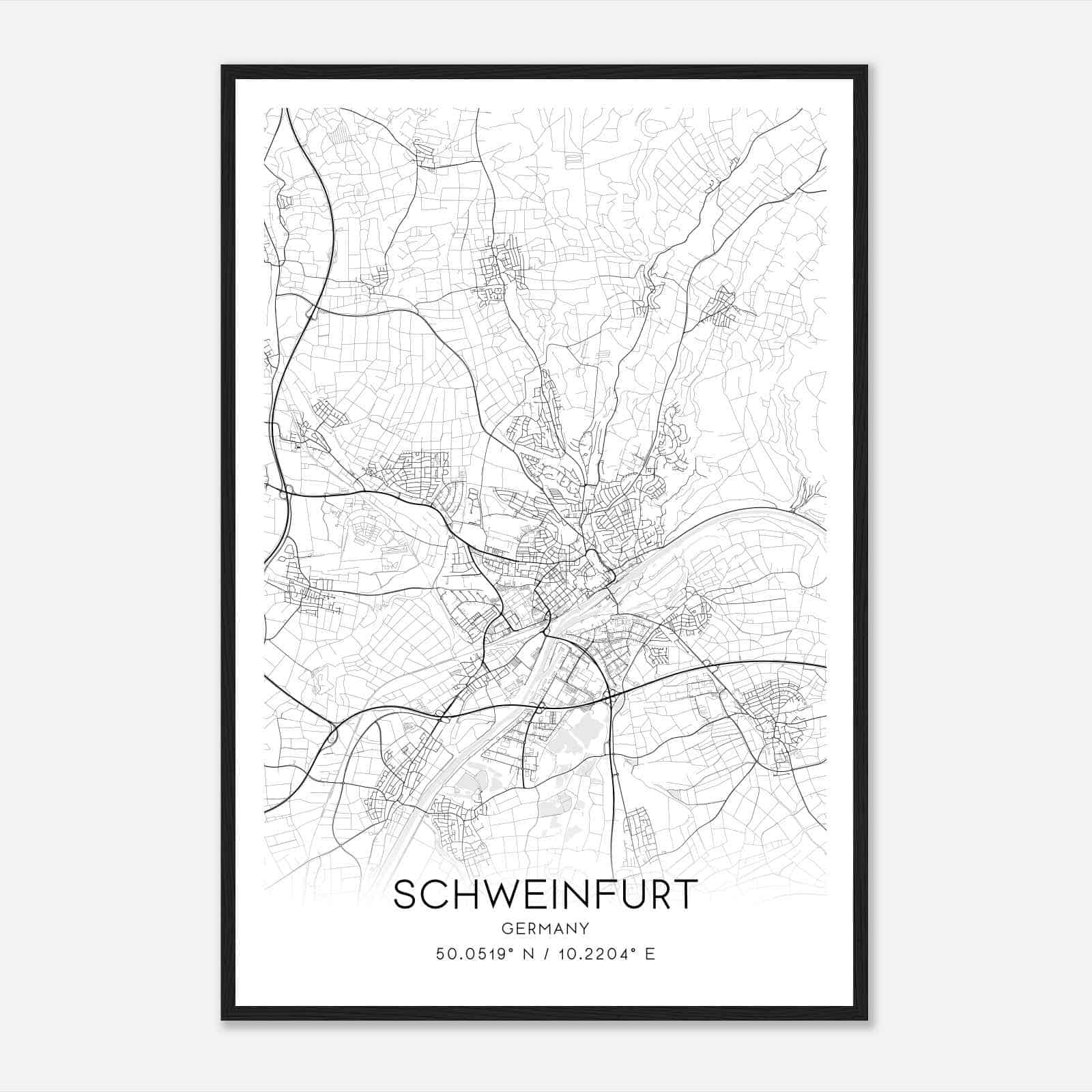 Schweinfurt Germany Map Poster, Modern Home Decor Wall Art Print