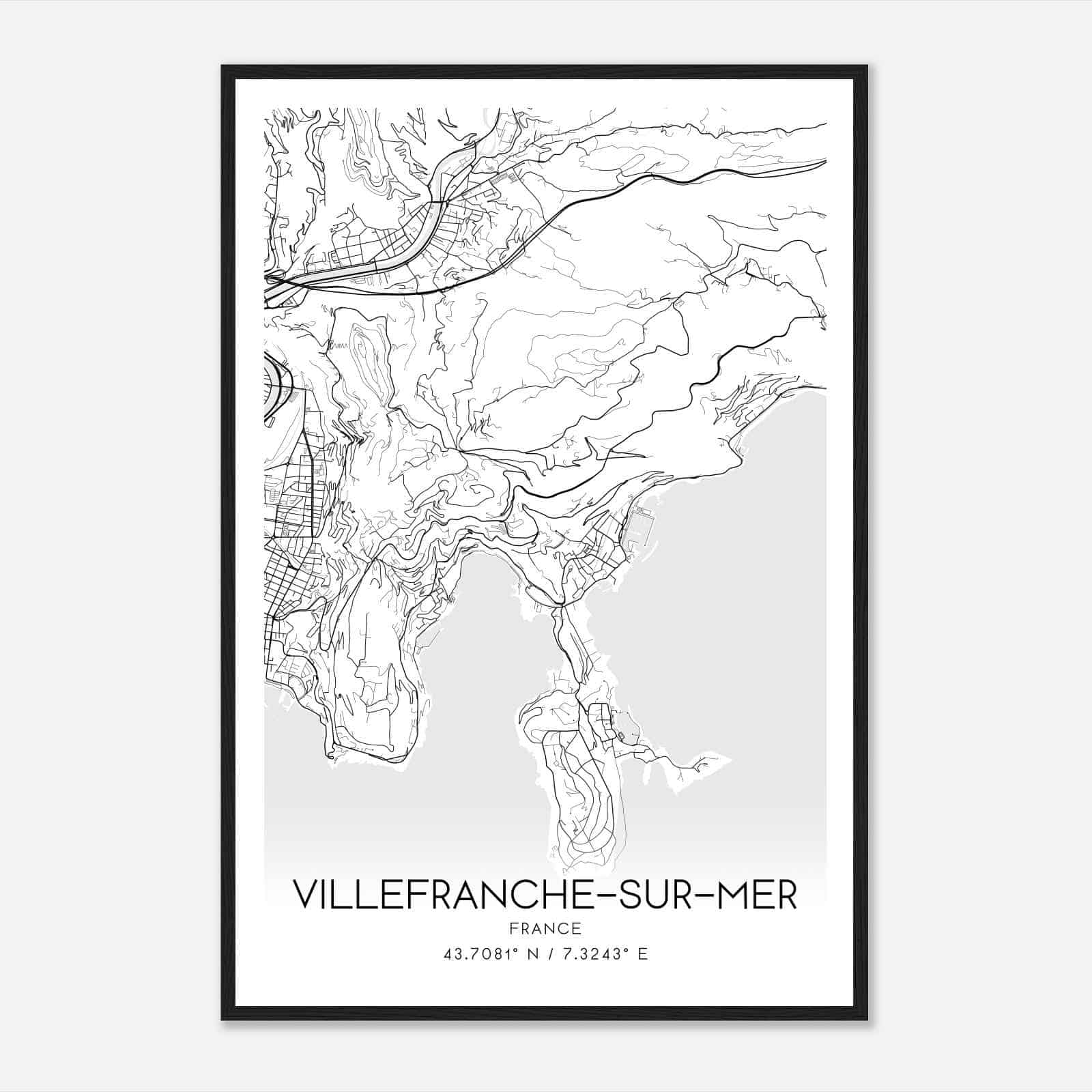 Villefranche-sur-Mer France Map Poster, Modern Home Decor Wall Art Print