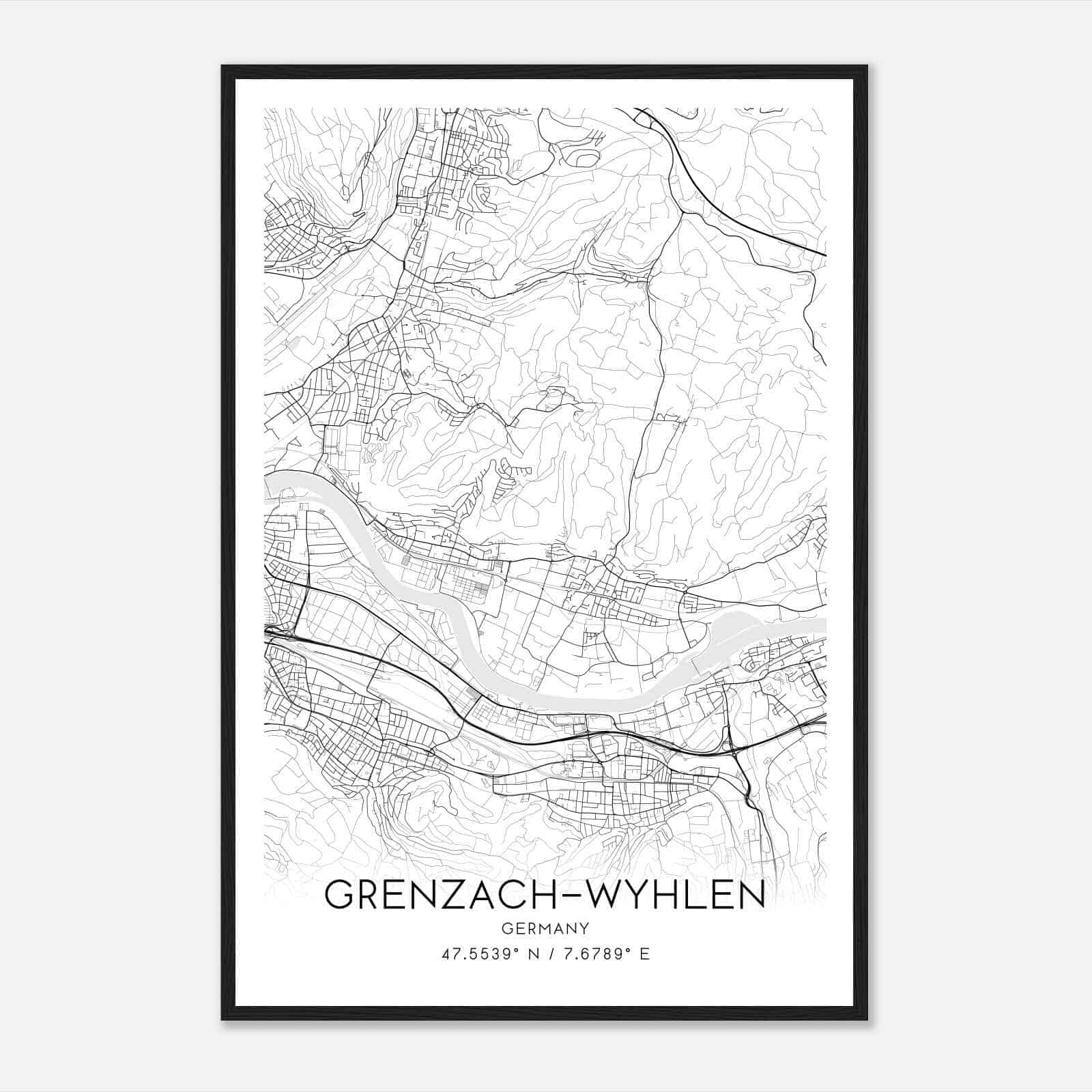 Grenzach-Wyhlen Germany Map Poster, Modern Home Decor Wall Art Print