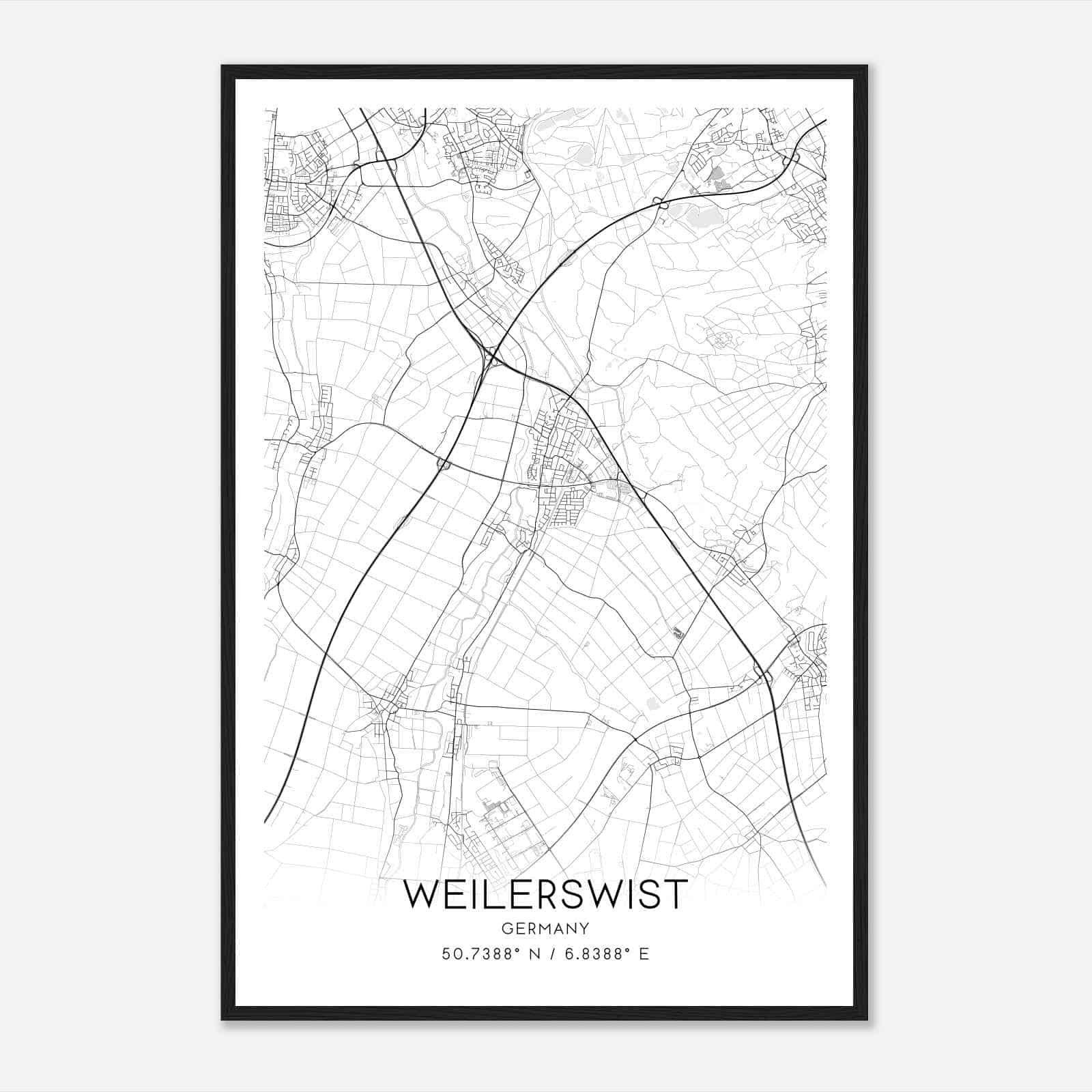 Weilerswist Germany Map Poster, Modern Home Decor Wall Art Print