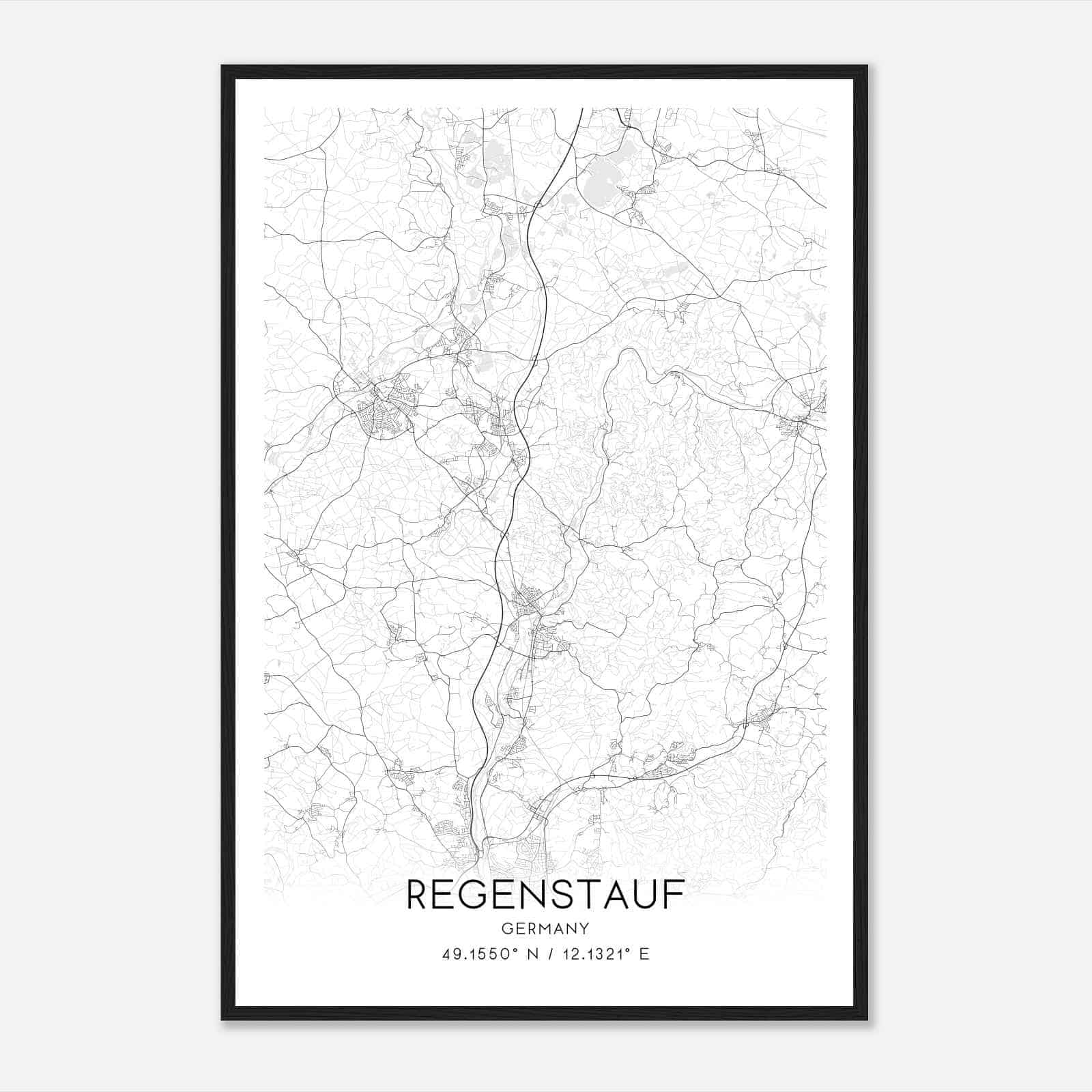 Regenstauf Germany Map Poster, Modern Home Decor Wall Art Print