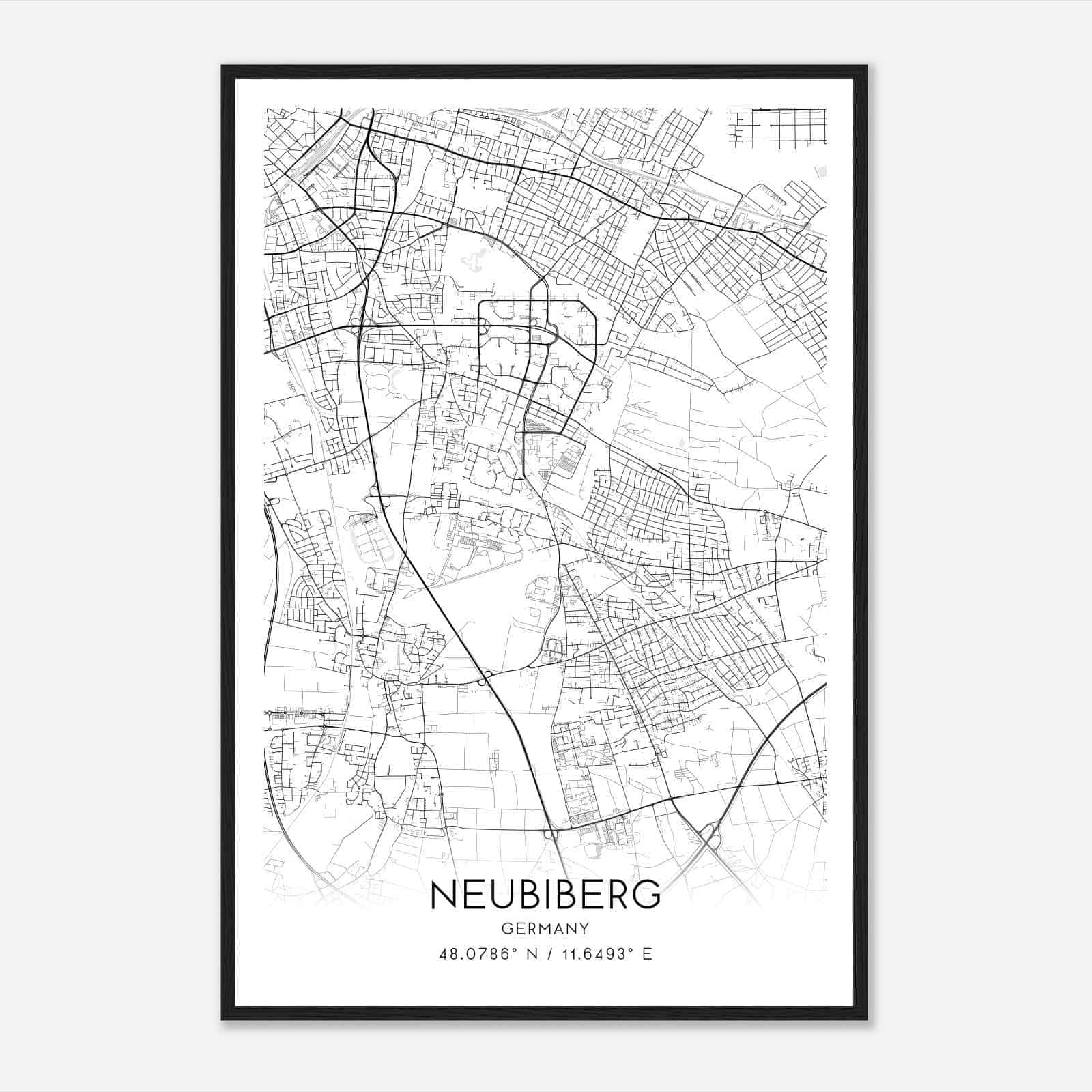 Neubiberg Germany Map Poster, Modern Home Decor Wall Art Print