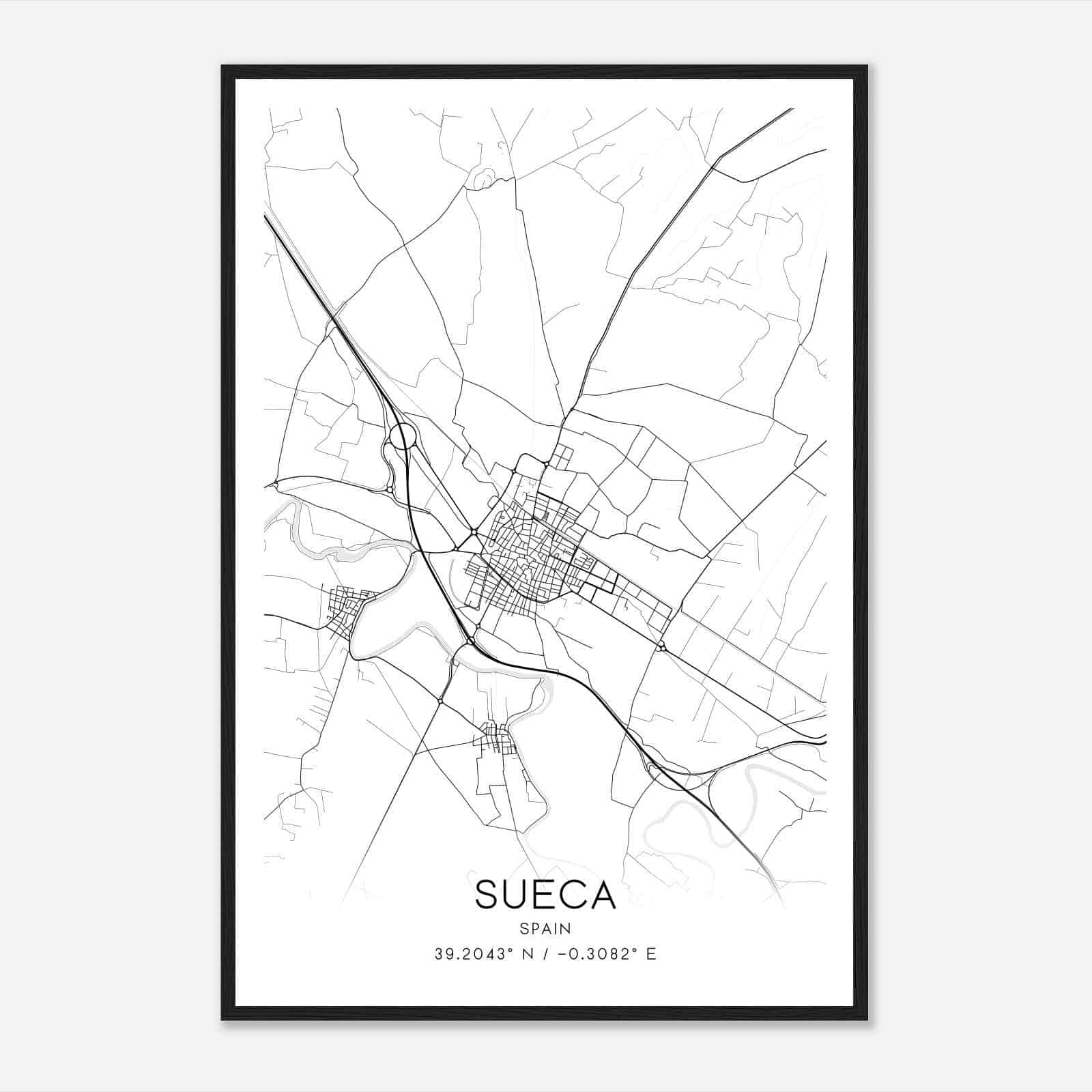 Sueca Spain Map Poster, Modern Home Decor Wall Art Print