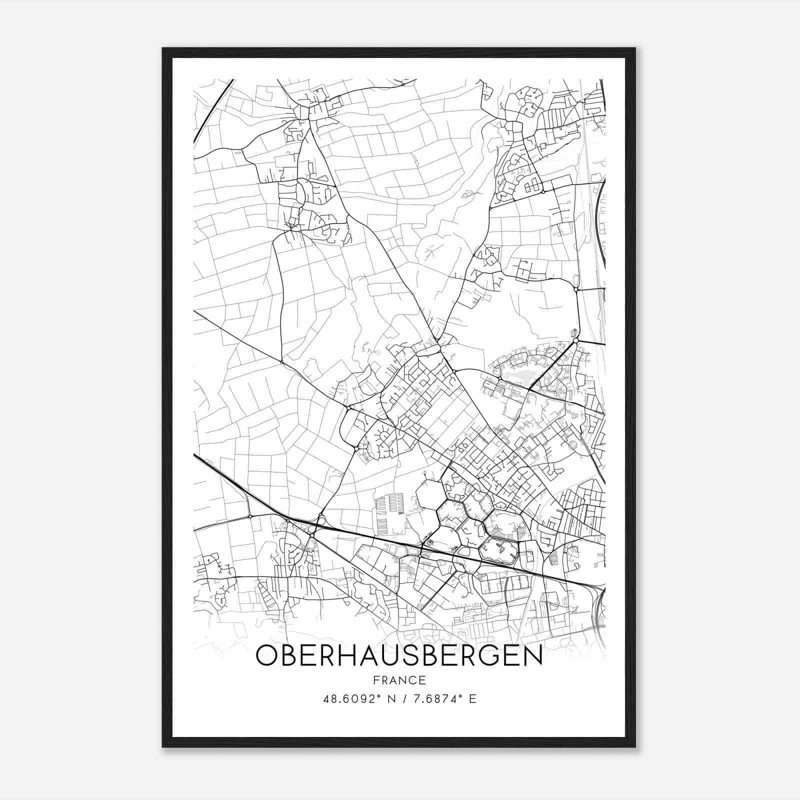 Oberhausbergen France Map Poster, Modern Home Decor Wall Art Print