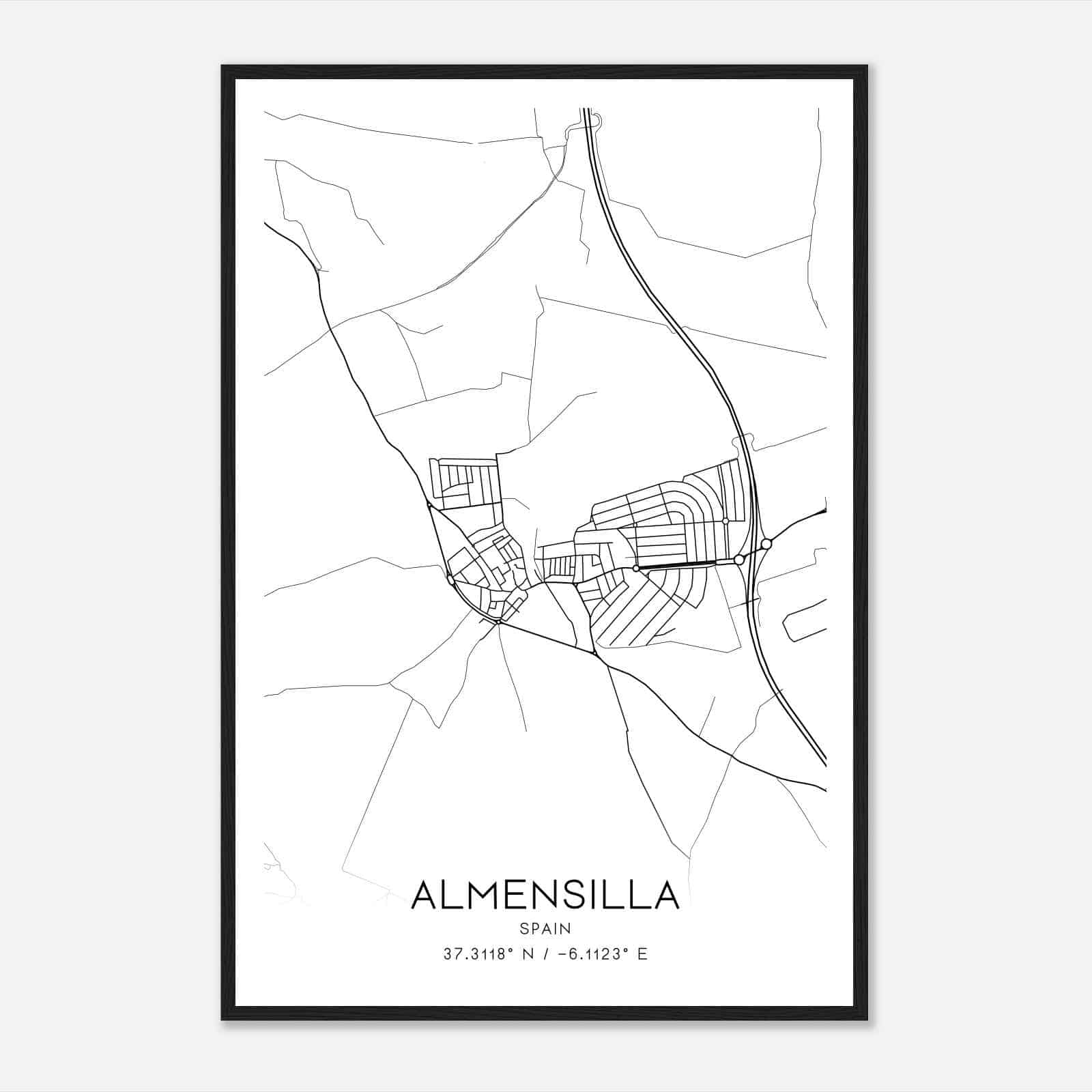 Almensilla Spain Map Poster, Modern Home Decor Wall Art Print