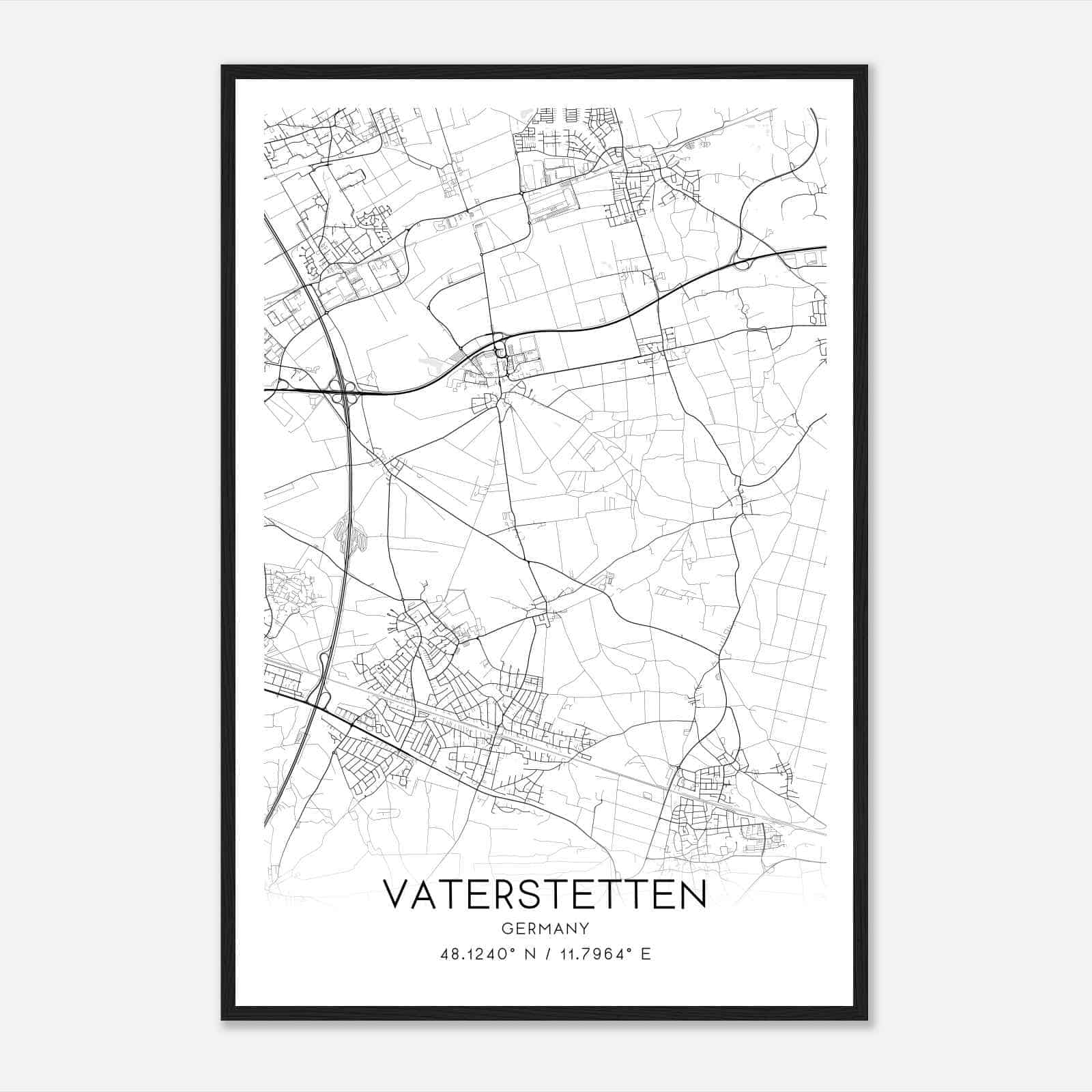 Vaterstetten Germany Map Poster, Modern Home Decor Wall Art Print