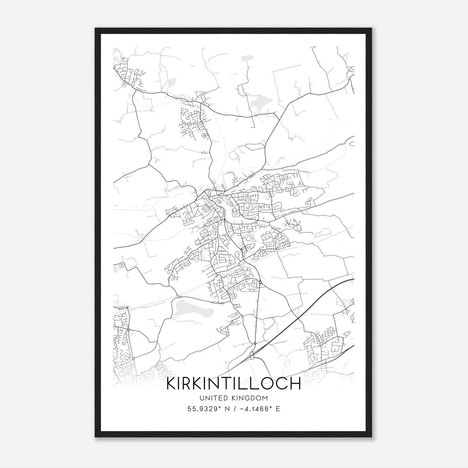 Kirkintilloch United Kingdom Map Poster, Modern Home Decor Wall Art Print
