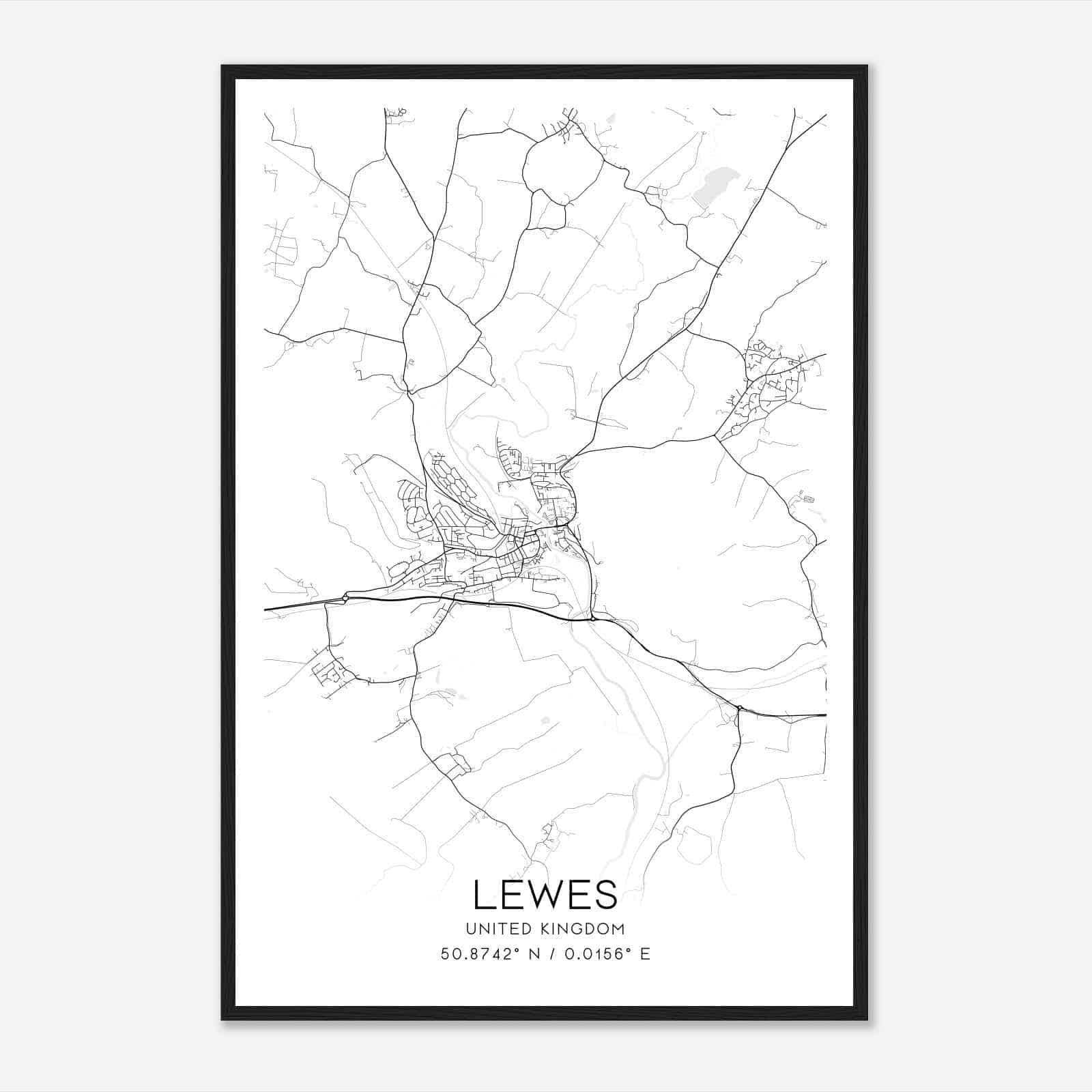 Lewes United Kingdom Map Poster, Modern Home Decor Wall Art Print