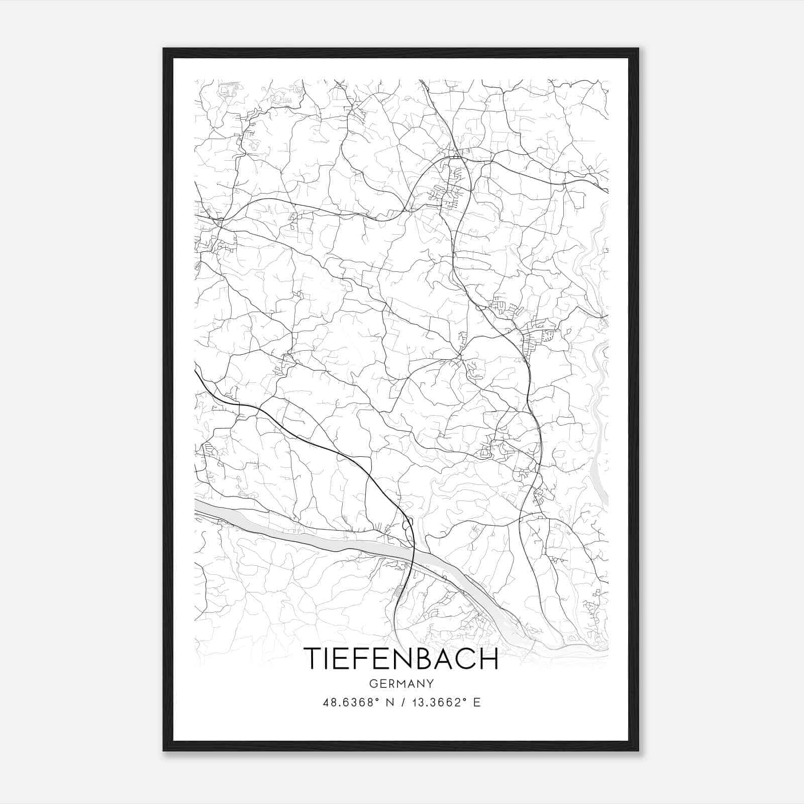 Tiefenbach Germany Map Poster, Modern Home Decor Wall Art Print
