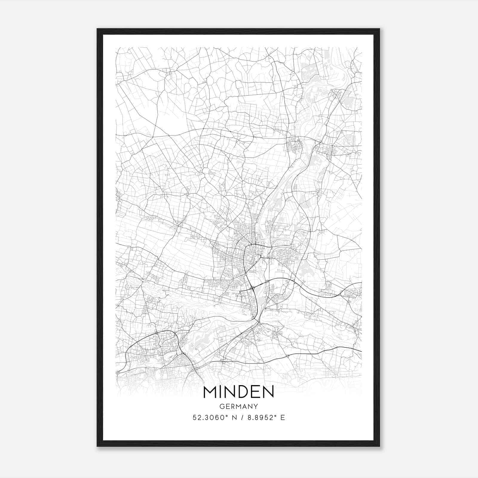 Minden Germany Map Poster, Modern Home Decor Wall Art Print