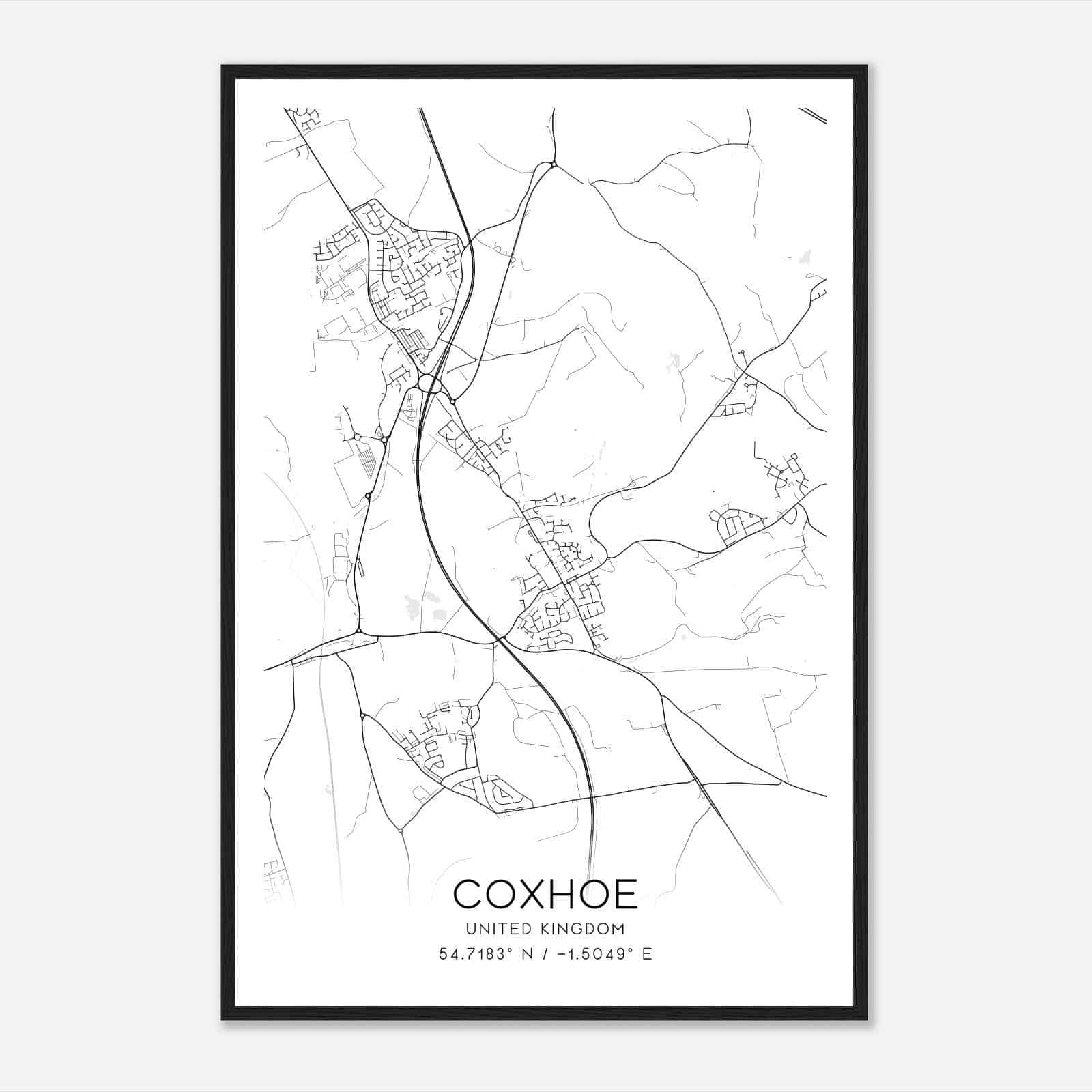 Coxhoe United Kingdom Map Poster, Modern Home Decor Wall Art Print
