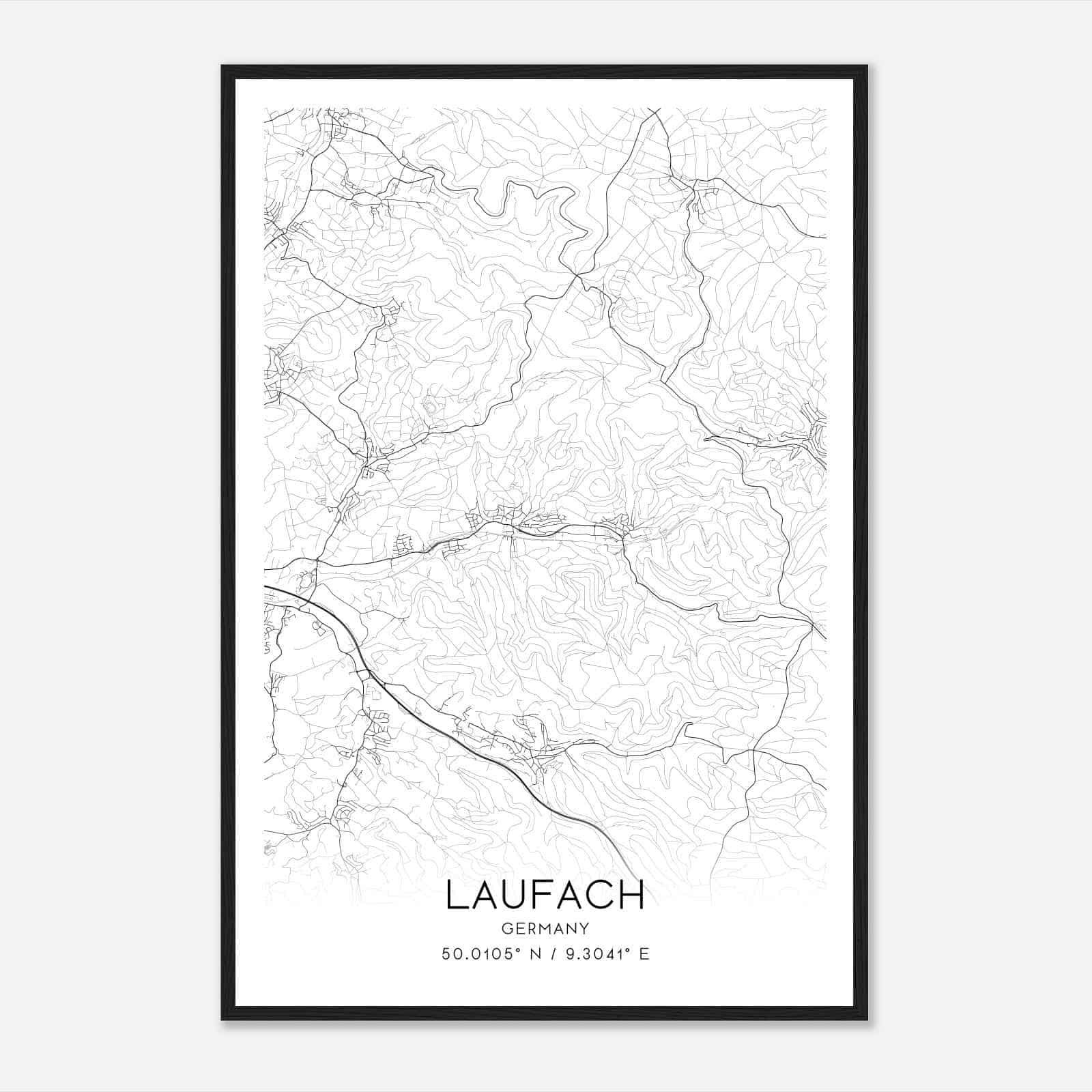 Laufach Germany Map Poster, Modern Home Decor Wall Art Print