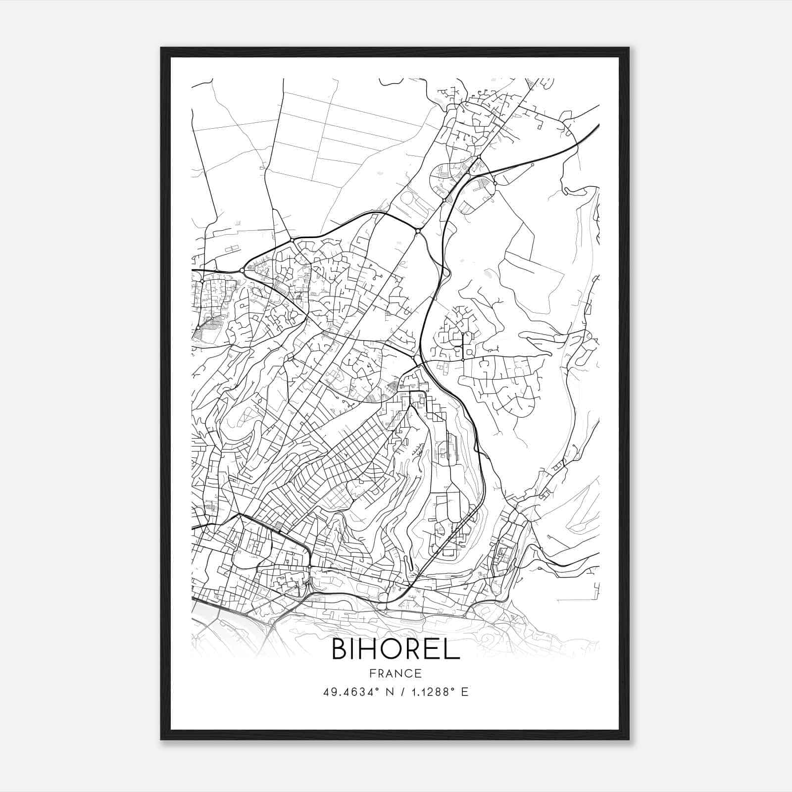 Bihorel France Map Poster, Modern Home Decor Wall Art Print