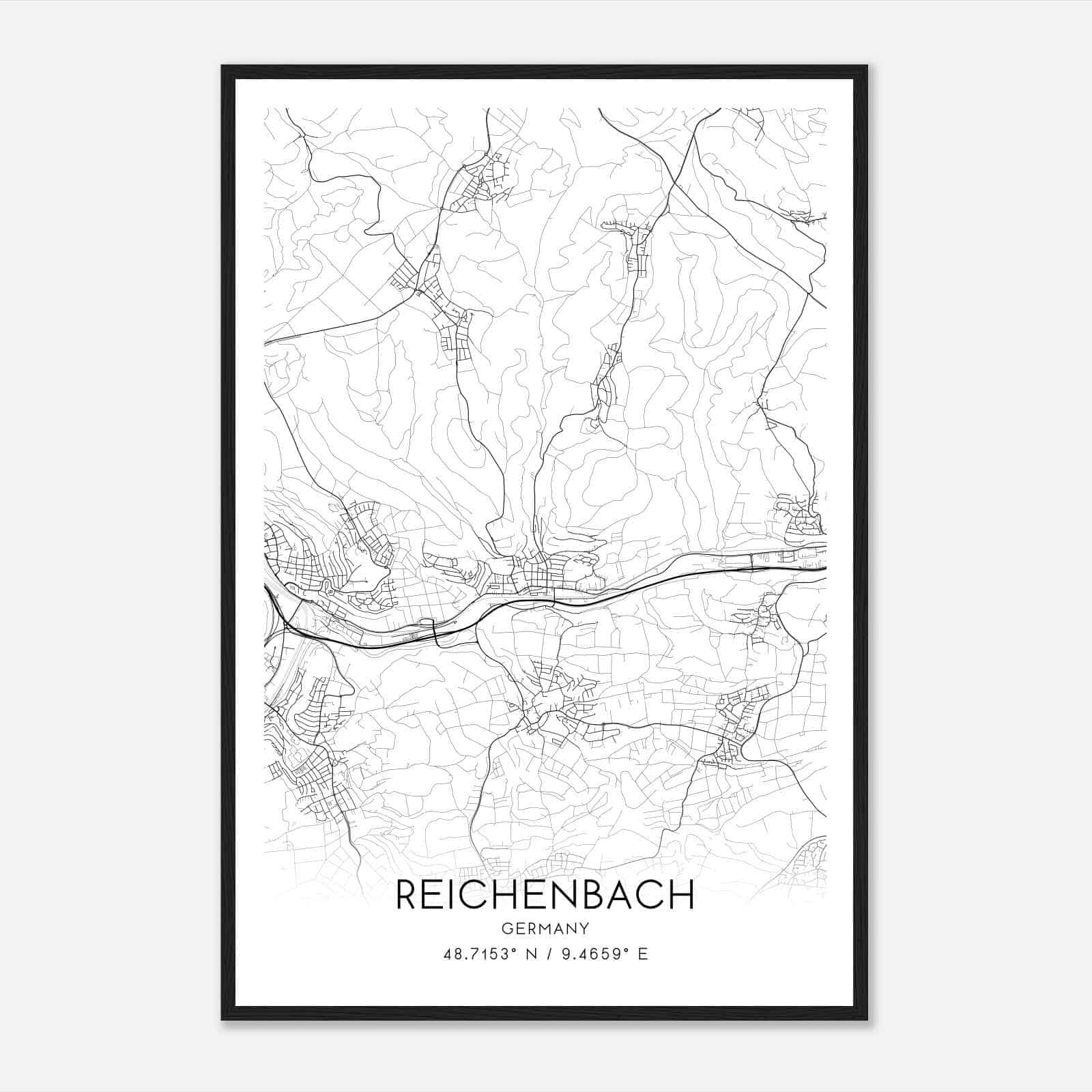 Reichenbach an der Fils Germany Map Poster, Modern Home Decor Wall Art Print