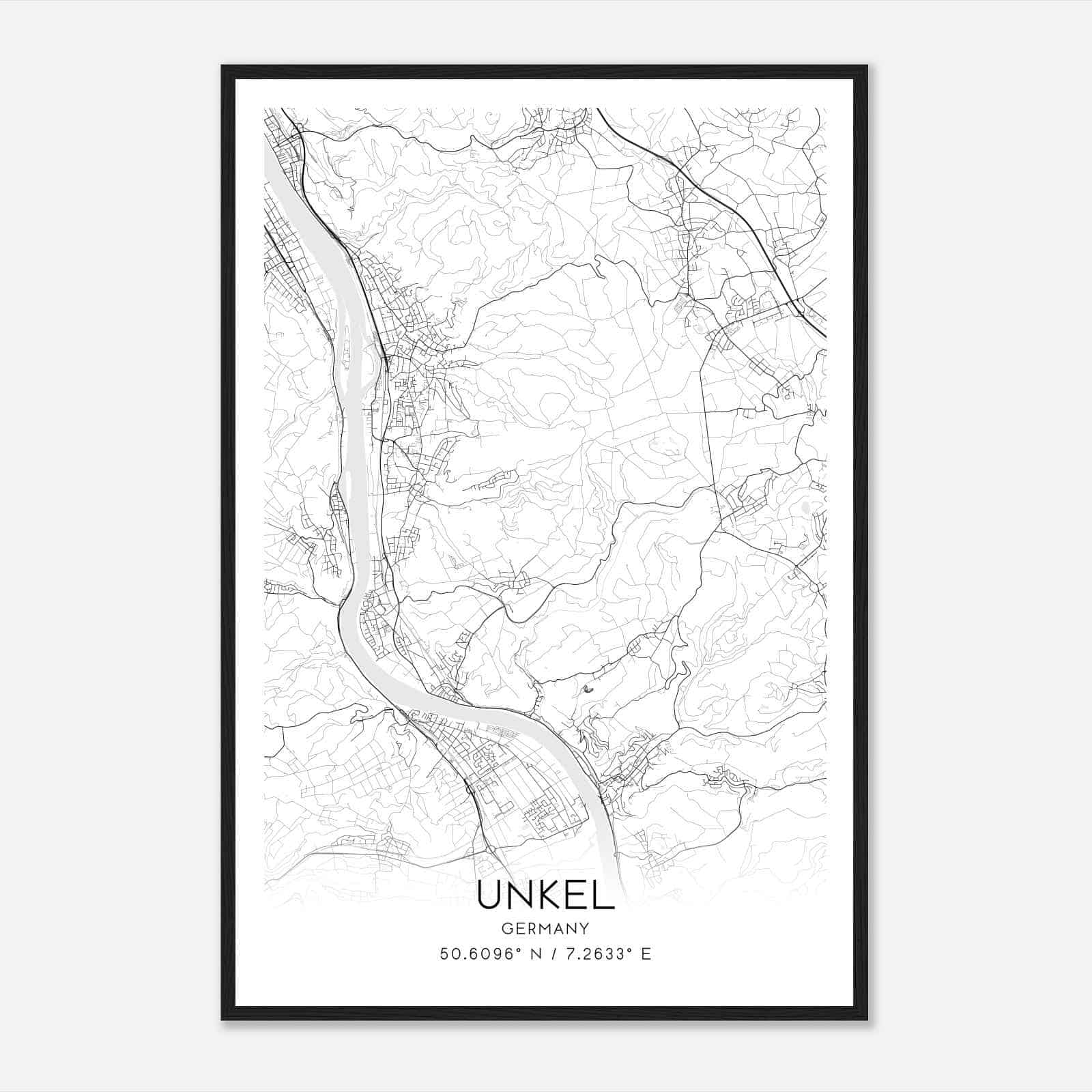 Unkel Germany Map Poster, Modern Home Decor Wall Art Print
