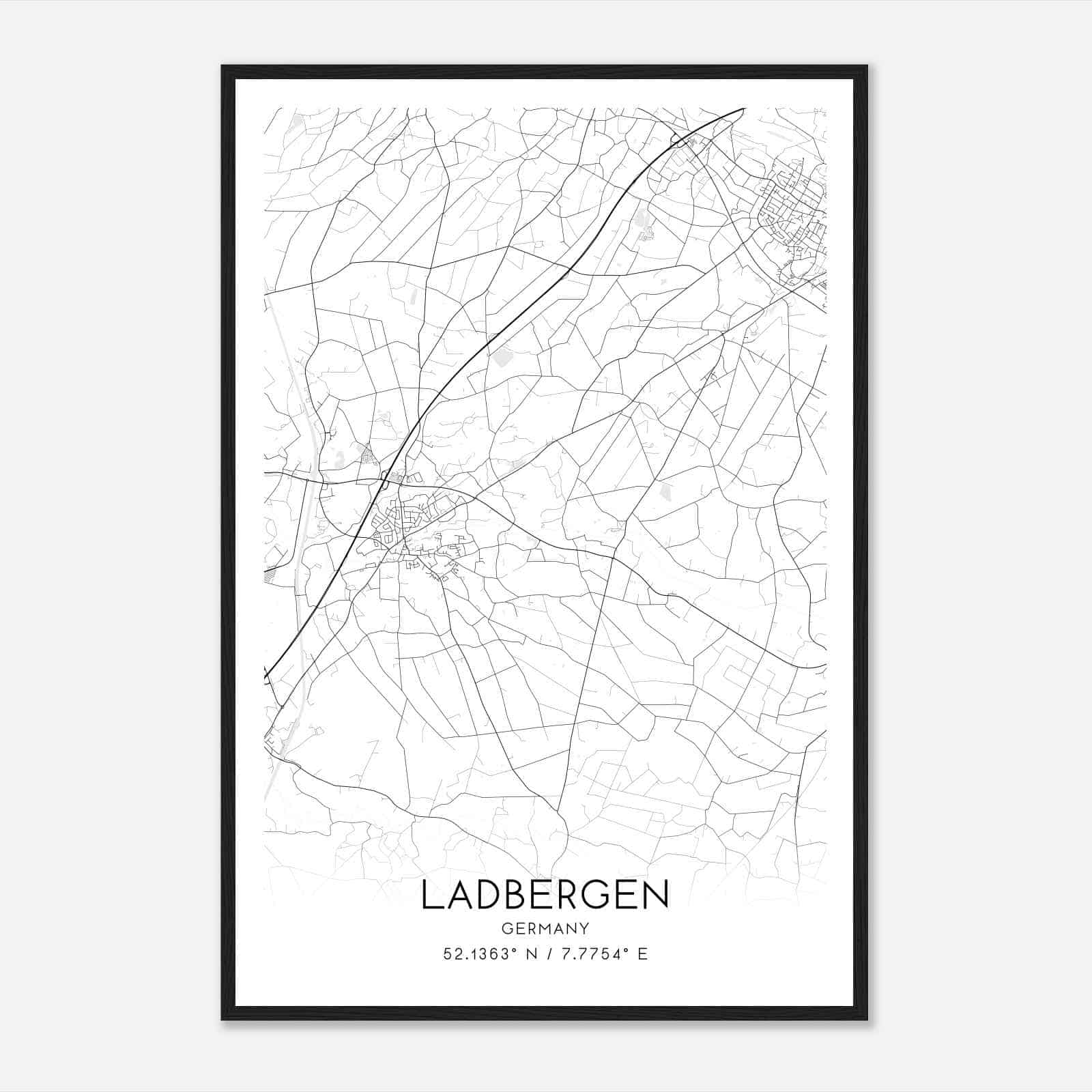 Ladbergen Germany Map Poster, Modern Home Decor Wall Art Print
