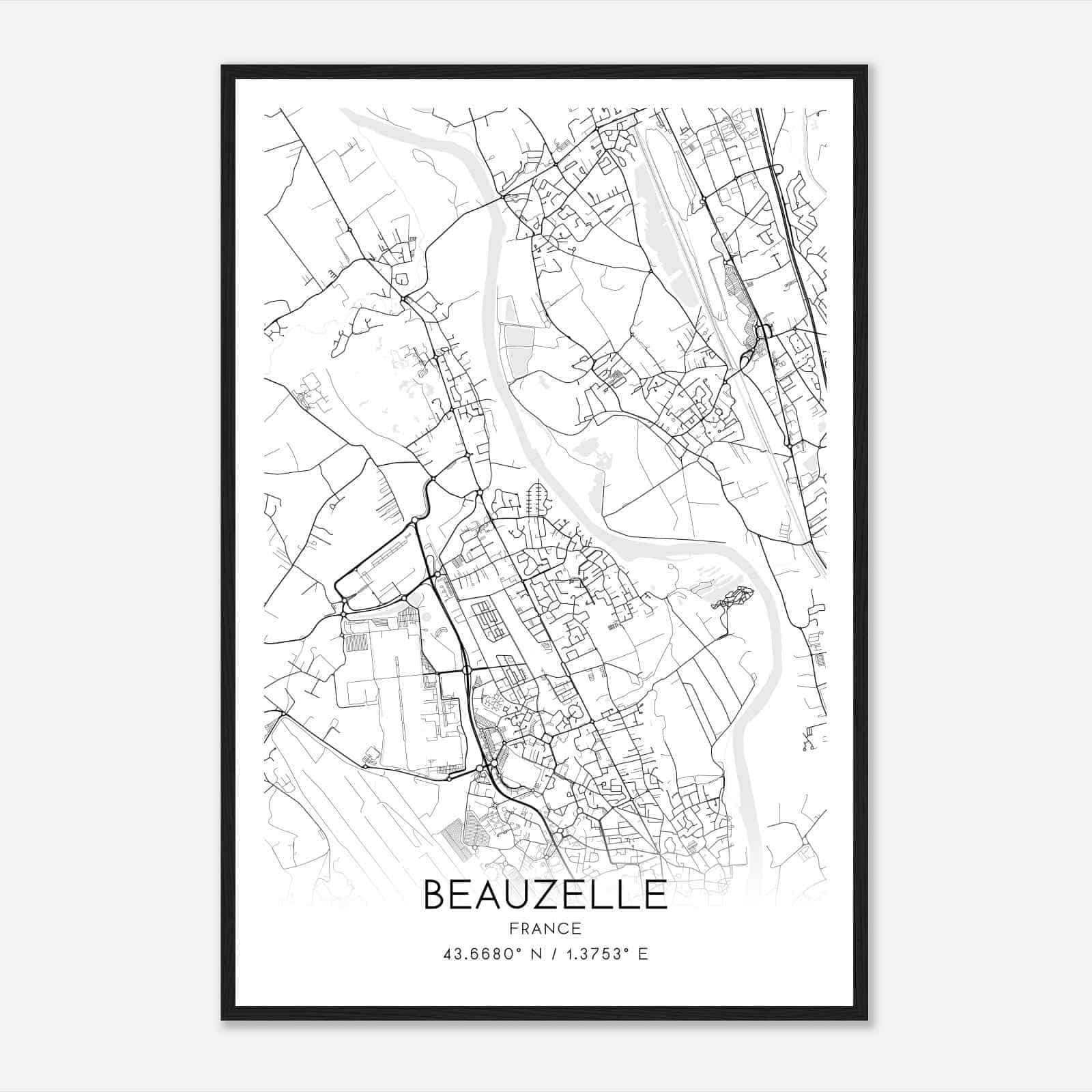 Beauzelle France Map Poster, Modern Home Decor Wall Art Print