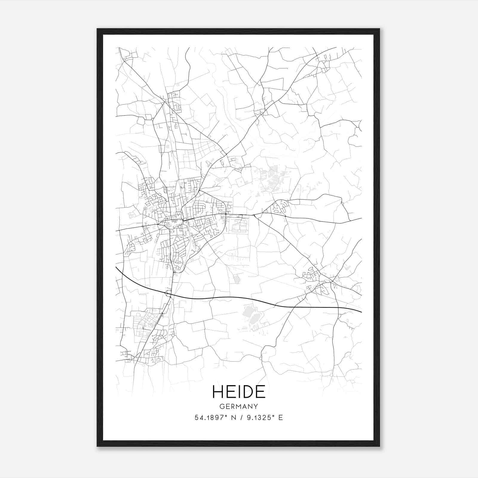 Heide Germany Map Poster, Modern Home Decor Wall Art Print