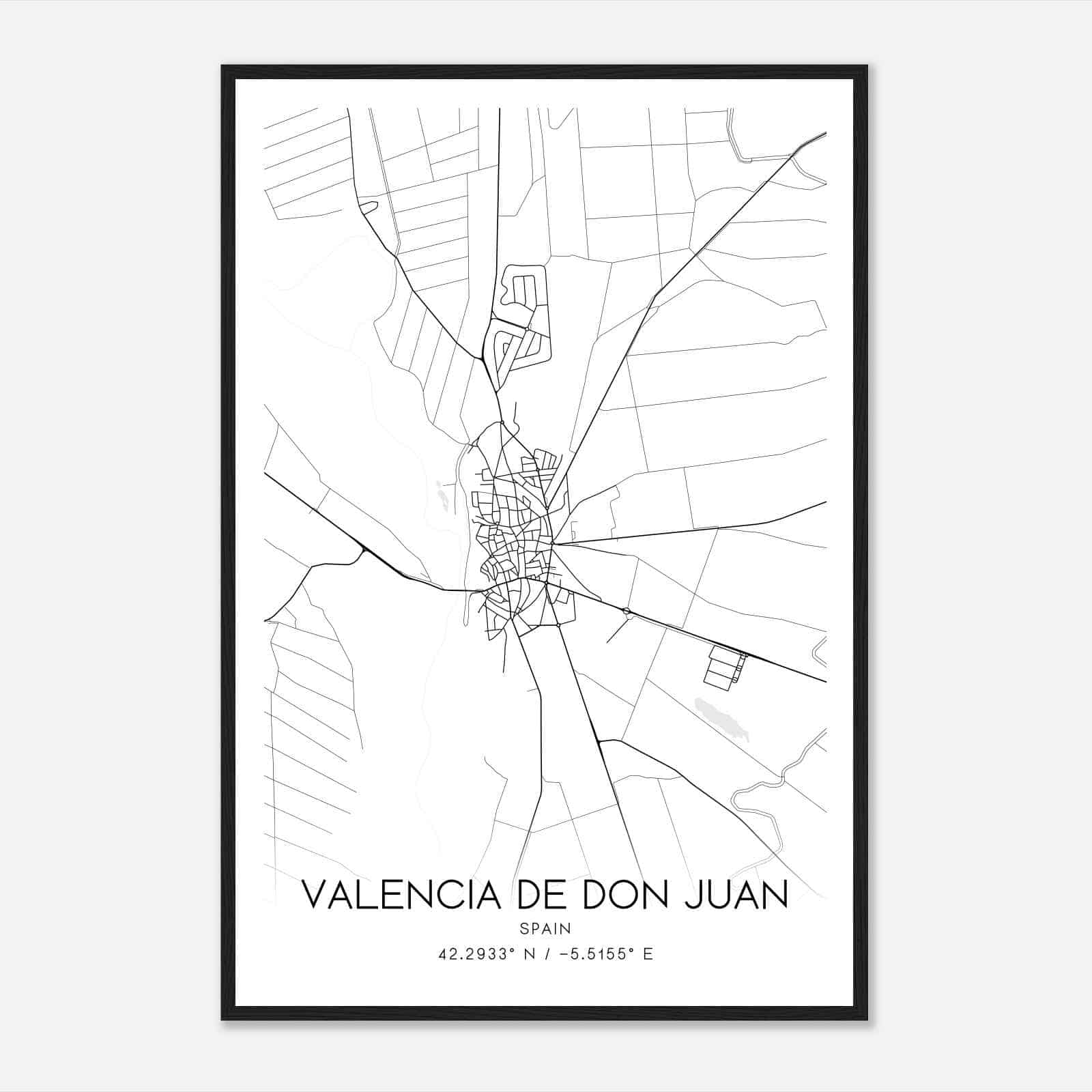 Valencia de Don Juan Spain Map Poster, Modern Home Decor Wall Art Print