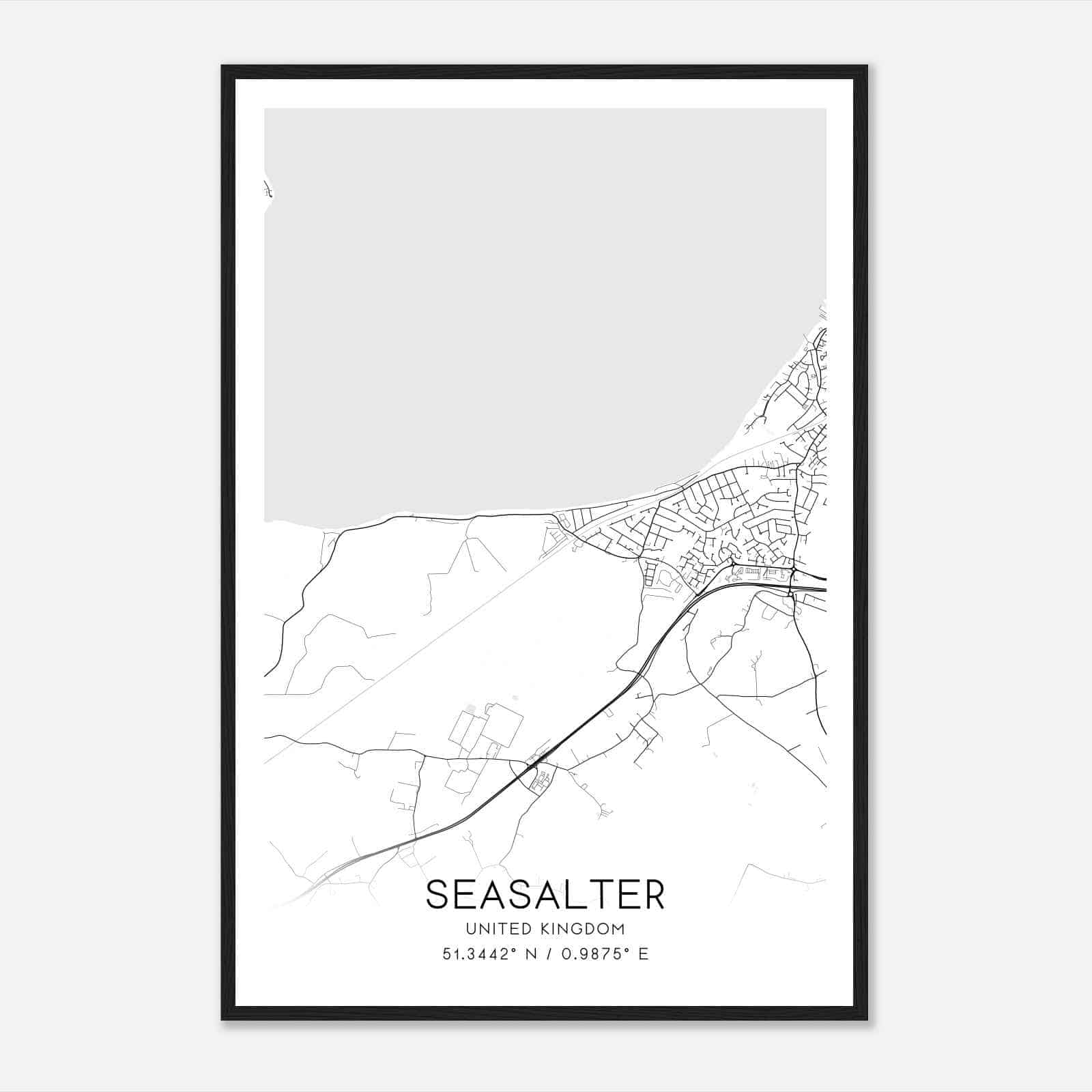 Seasalter United Kingdom Map Poster, Modern Home Decor Wall Art Print