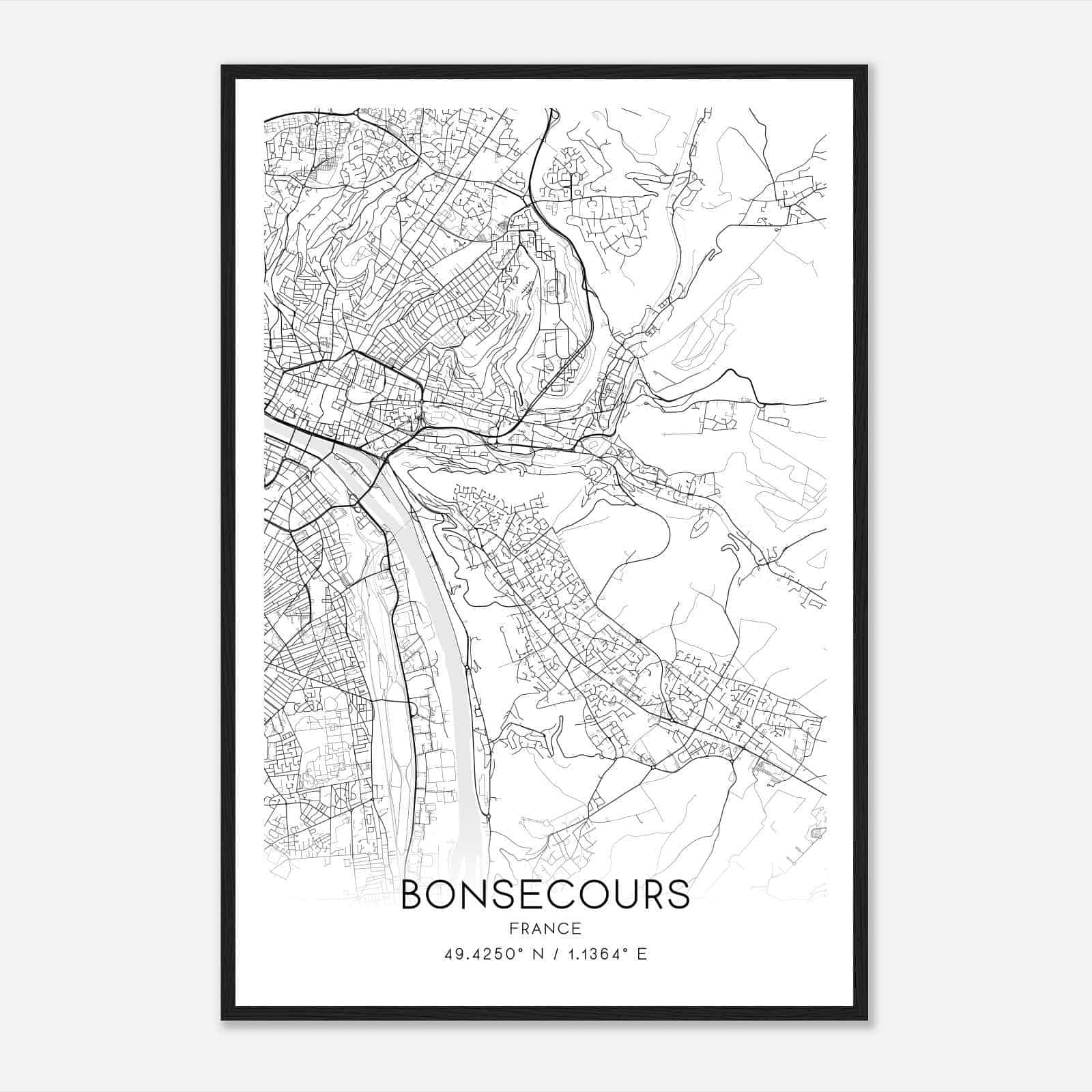 Bonsecours France Map Poster, Modern Home Decor Wall Art Print