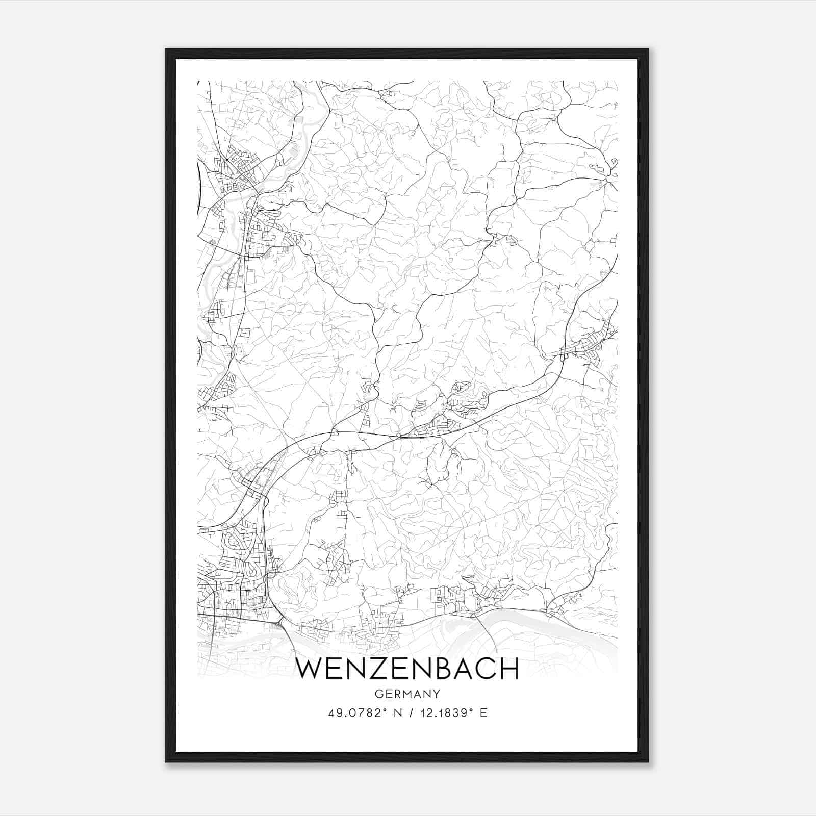Wenzenbach Germany Map Poster, Modern Home Decor Wall Art Print