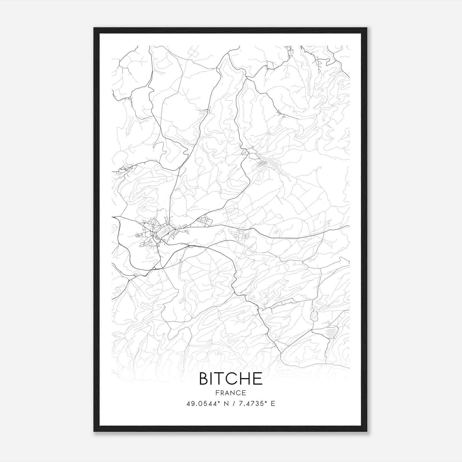 Bitche France Map Poster, Modern Home Decor Wall Art Print