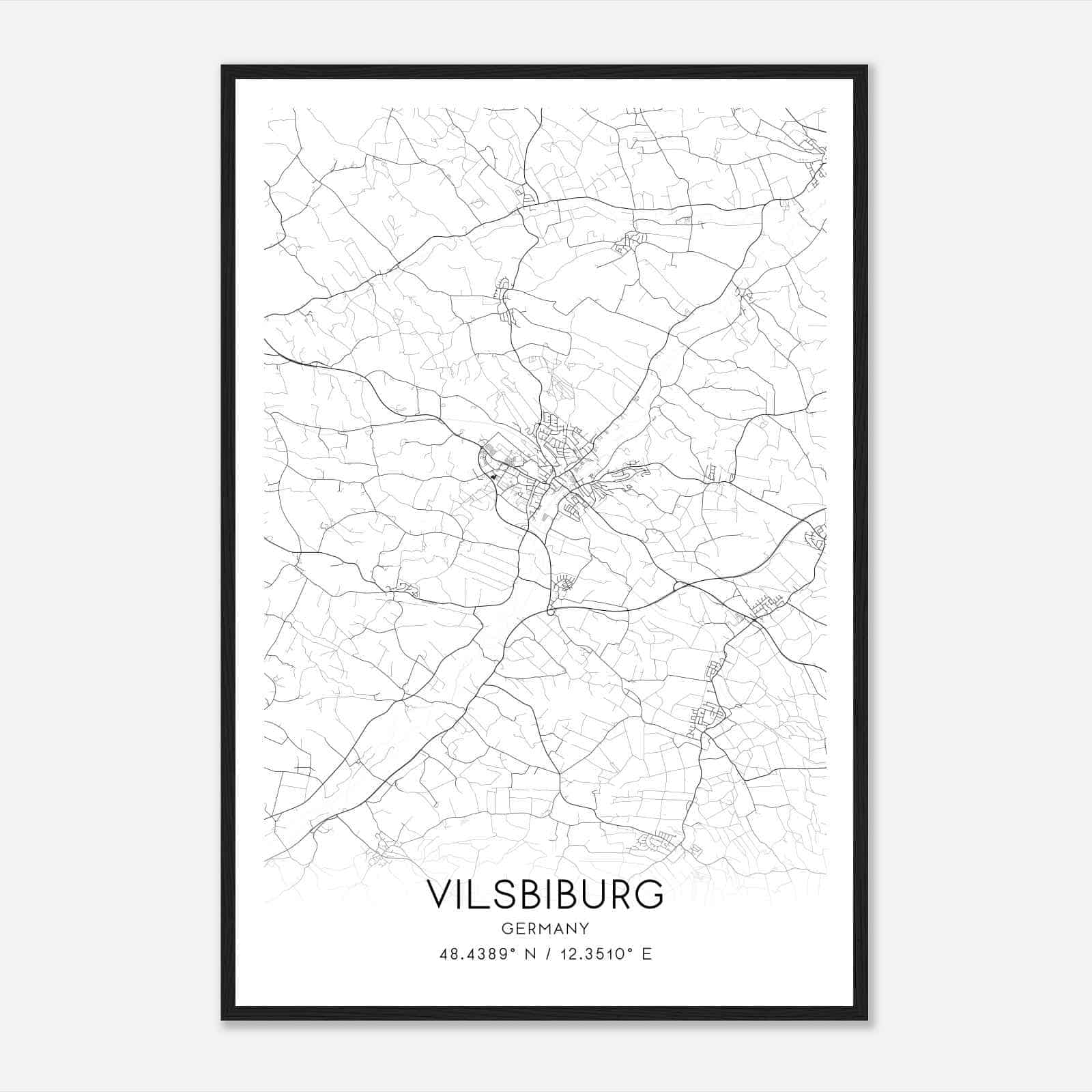 Vilsbiburg Germany Map Poster, Modern Home Decor Wall Art Print