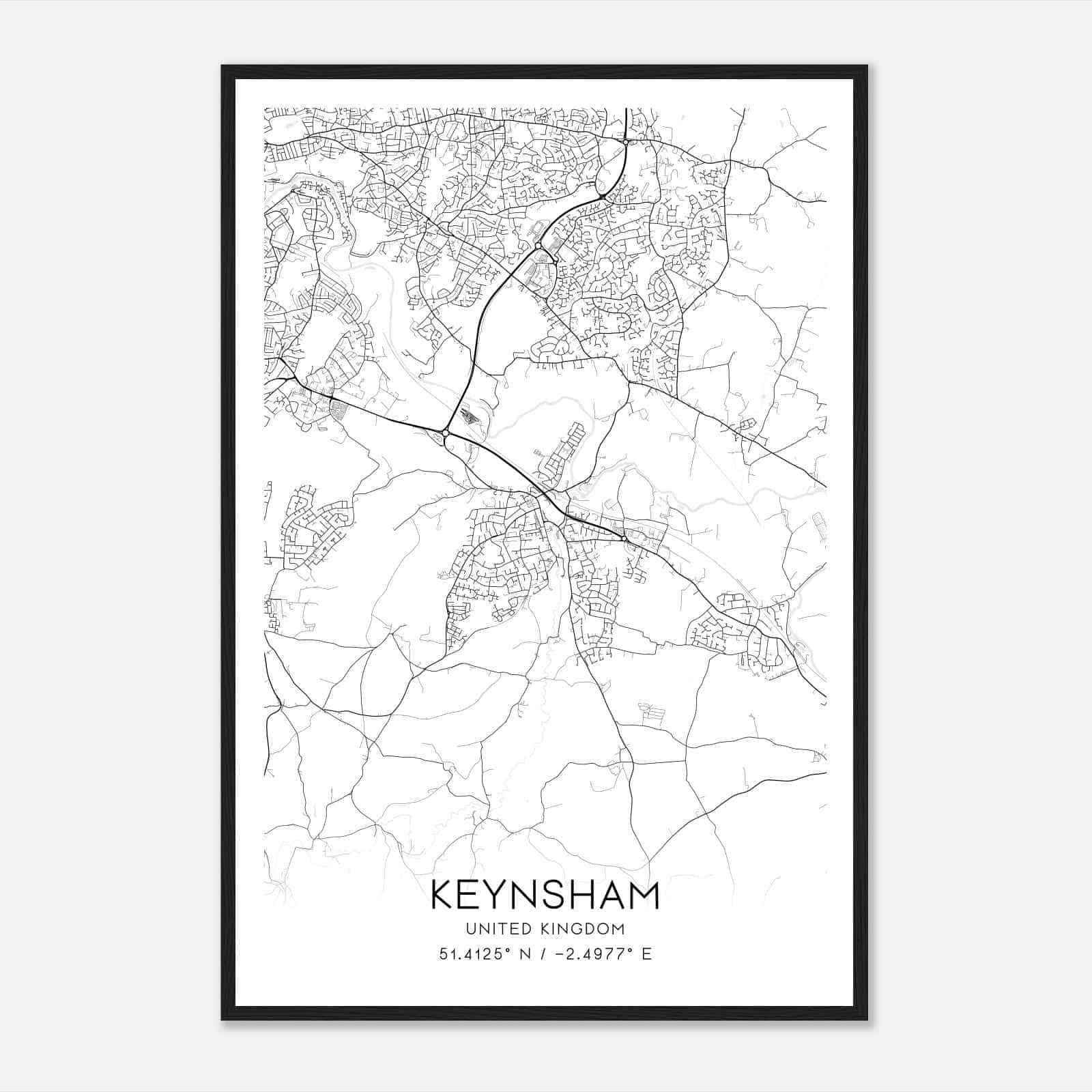 Keynsham United Kingdom Map Poster, Modern Home Decor Wall Art Print
