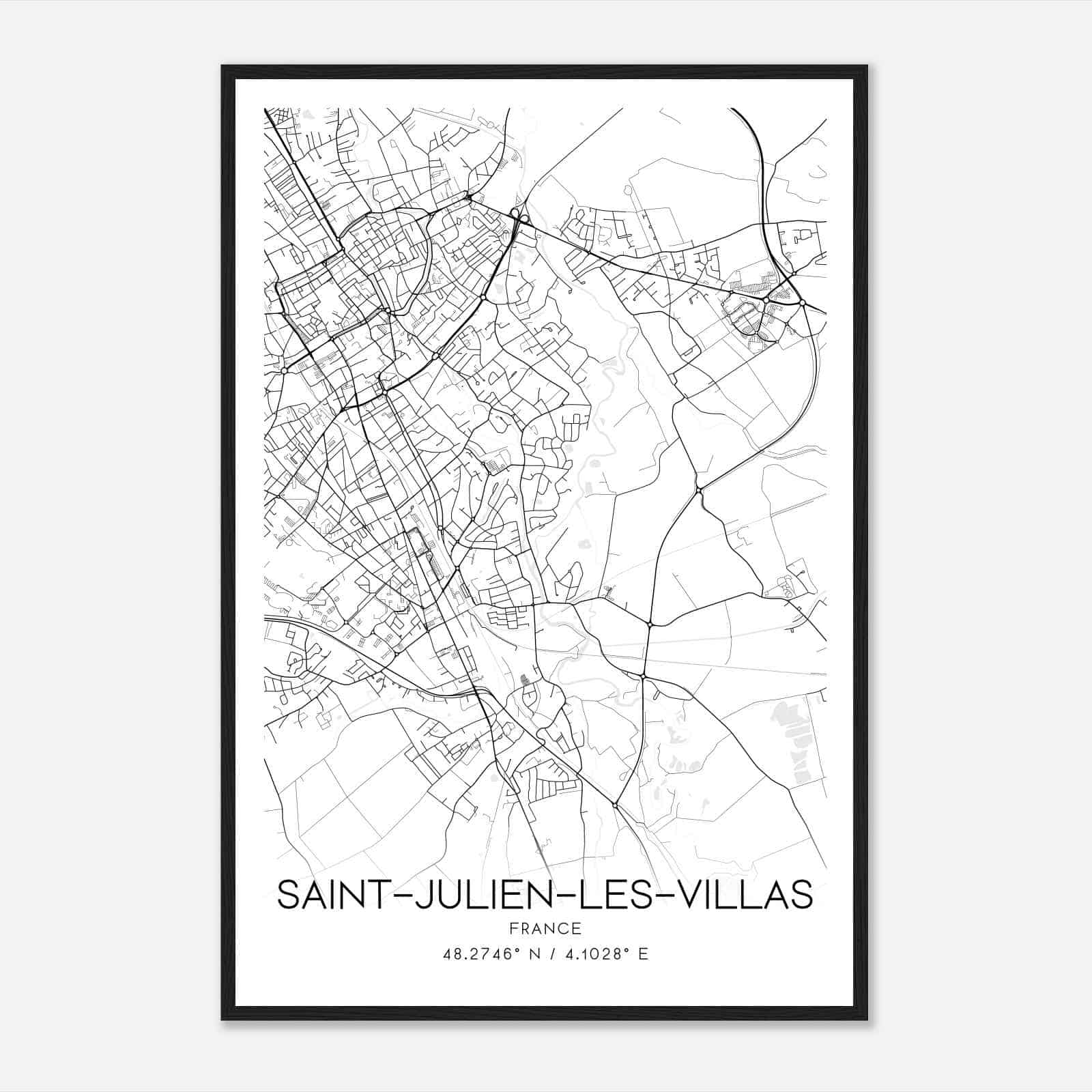 Saint-Julien-les-Villas France Map Poster, Modern Home Decor Wall Art Print