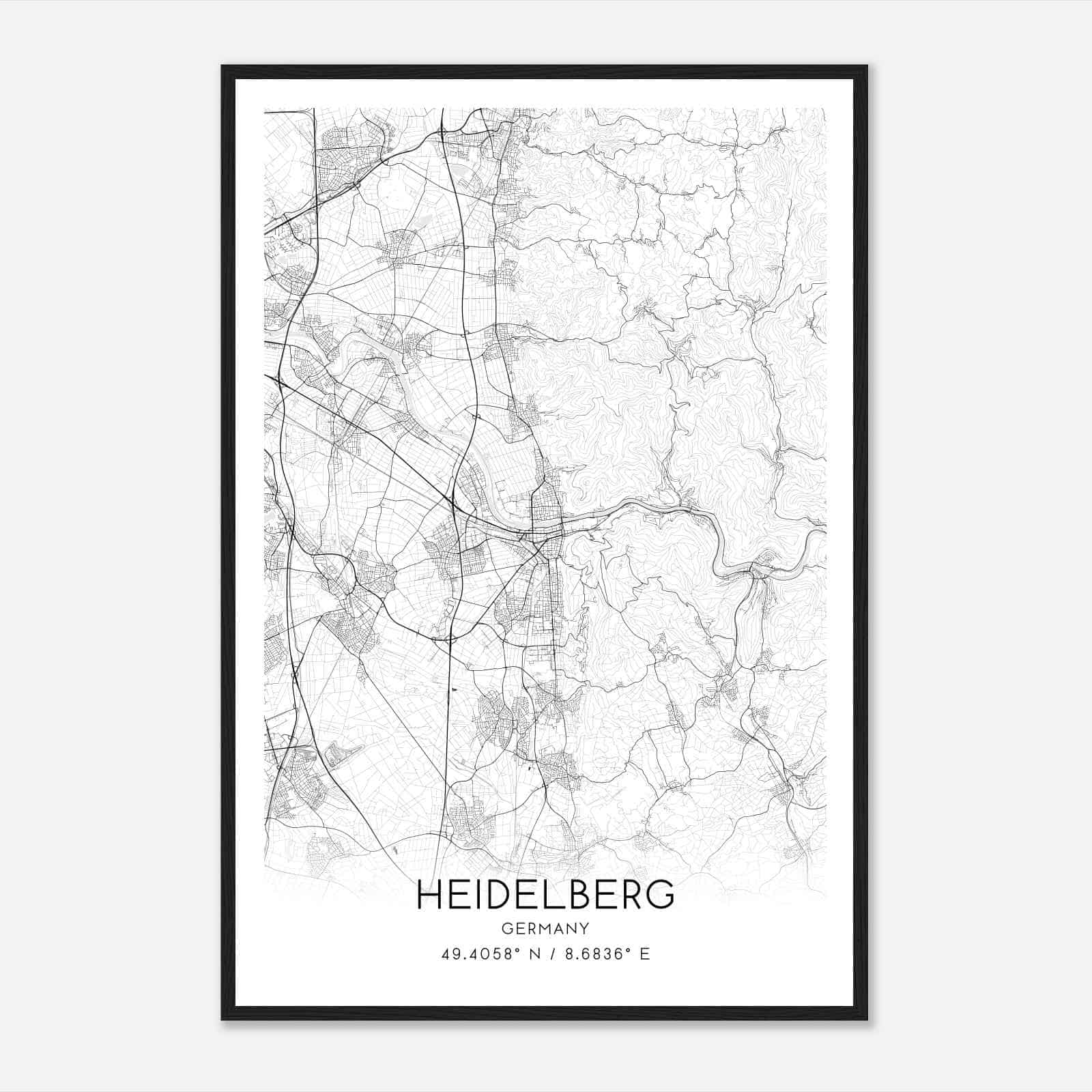 Heidelberg Germany Map Poster, Modern Home Decor Wall Art Print