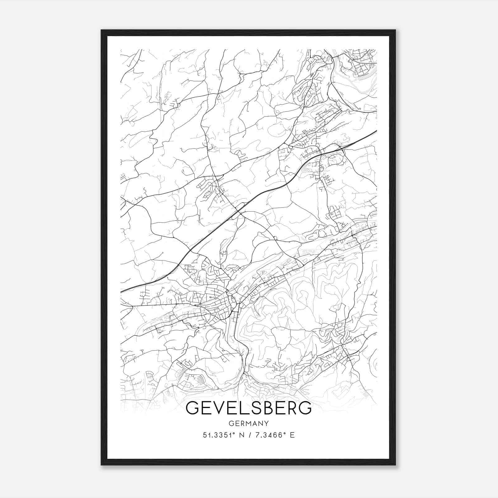 Gevelsberg Germany Map Poster, Modern Home Decor Wall Art Print