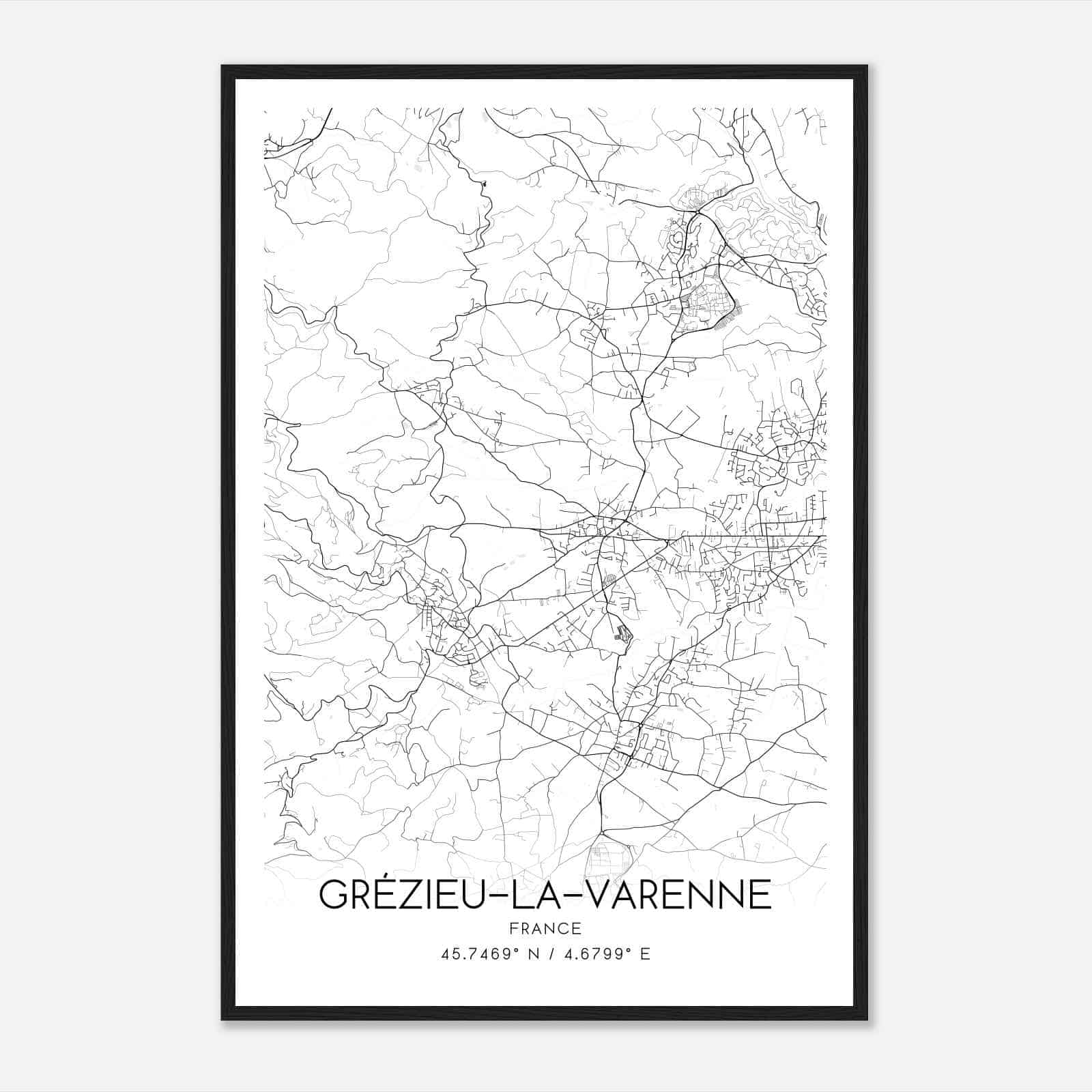 Grezieu-la-Varenne France Map Poster, Modern Home Decor Wall Art Print