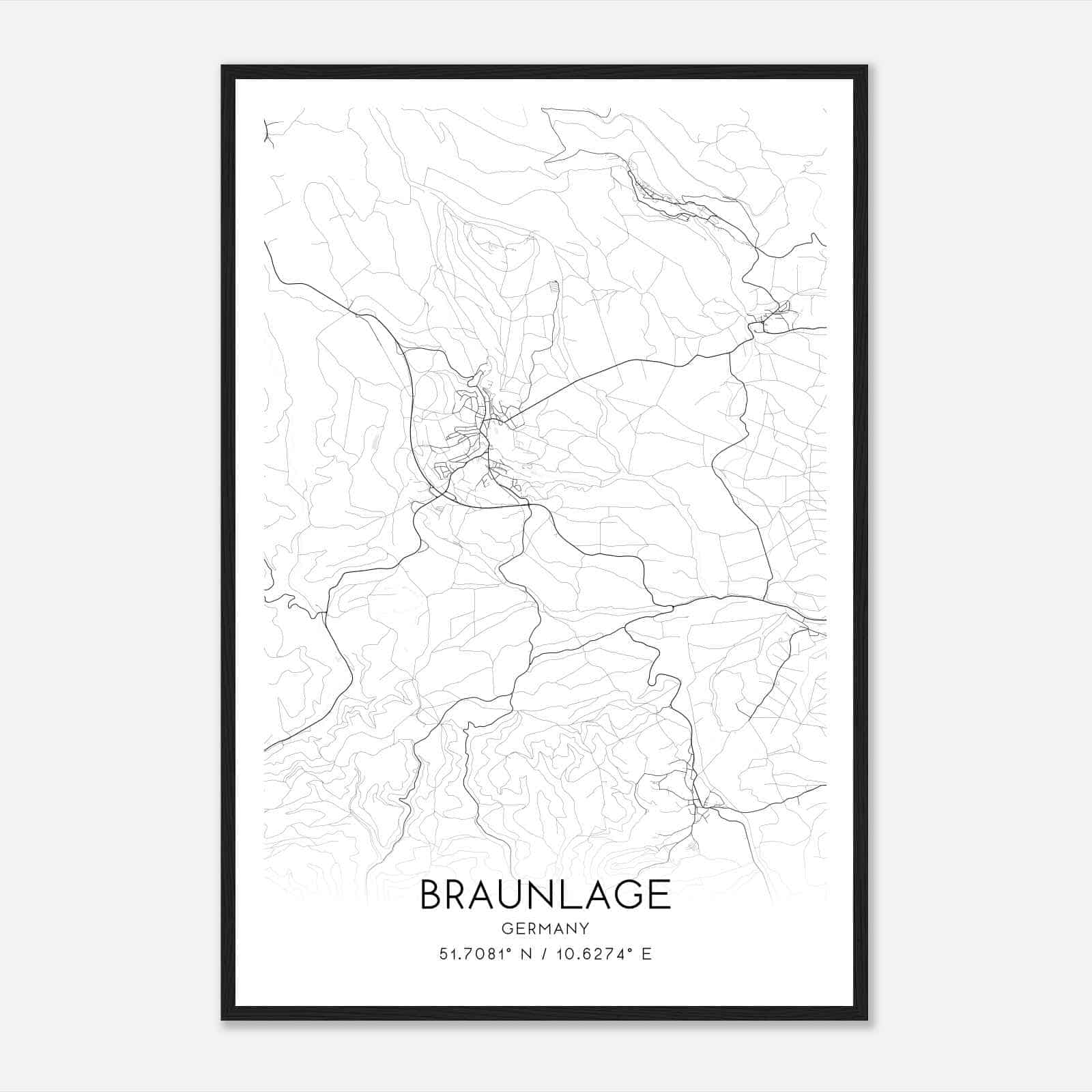 Braunlage Germany Map Poster, Modern Home Decor Wall Art Print