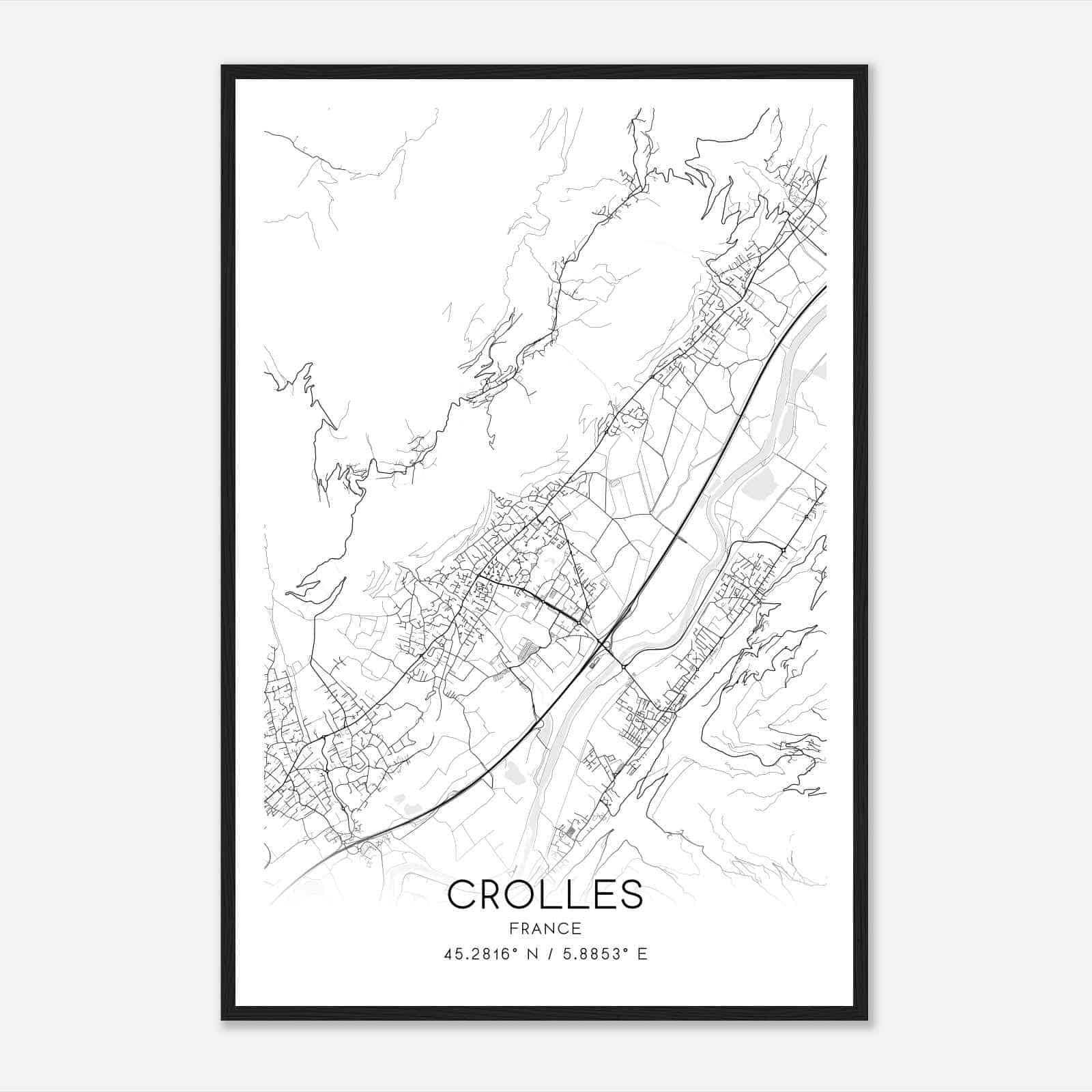 Crolles France Map Poster, Modern Home Decor Wall Art Print
