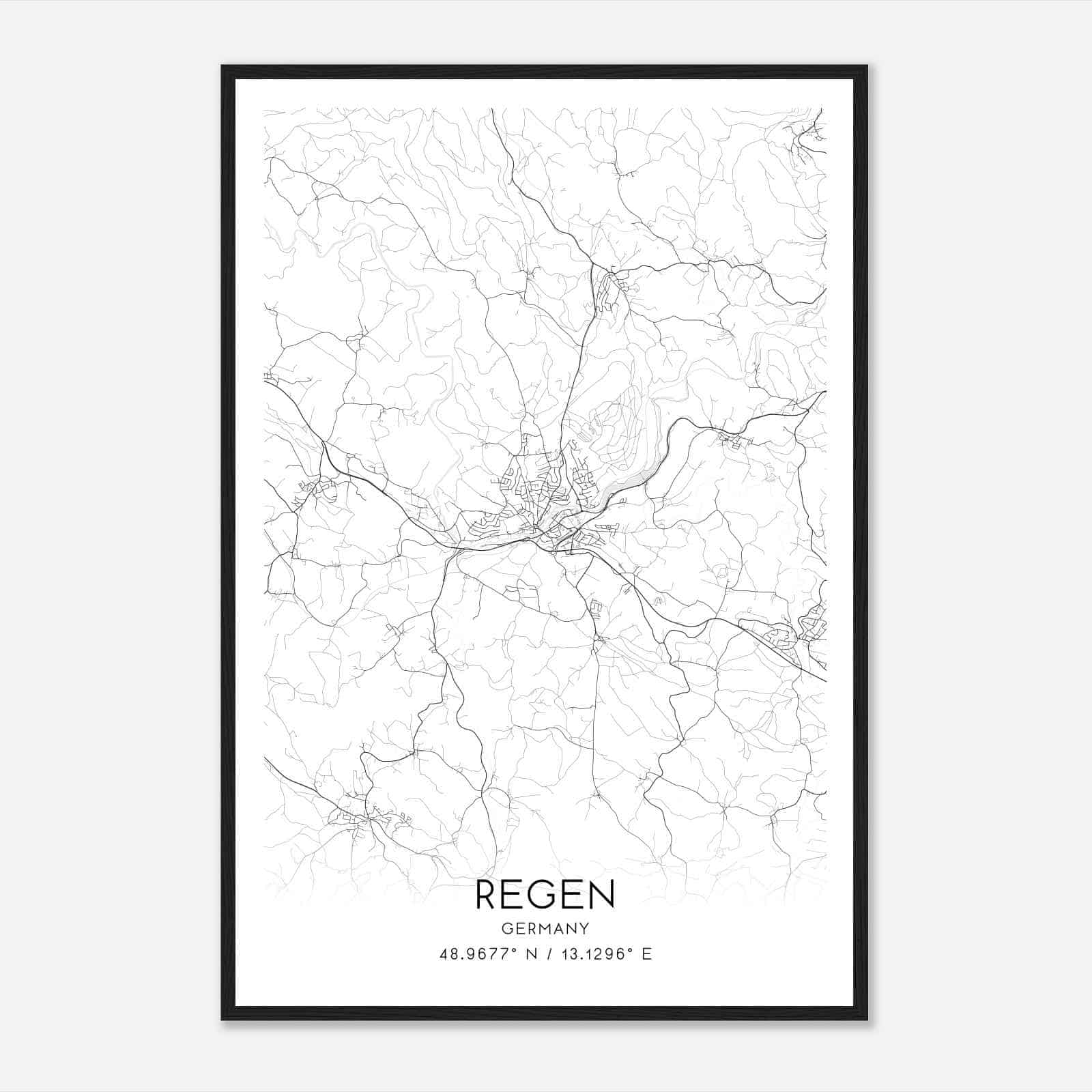 Regen Germany Map Poster, Modern Home Decor Wall Art Print