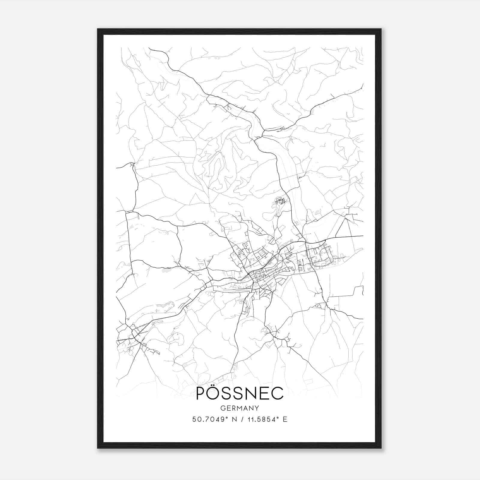 Possneck Germany Map Poster, Modern Home Decor Wall Art Print