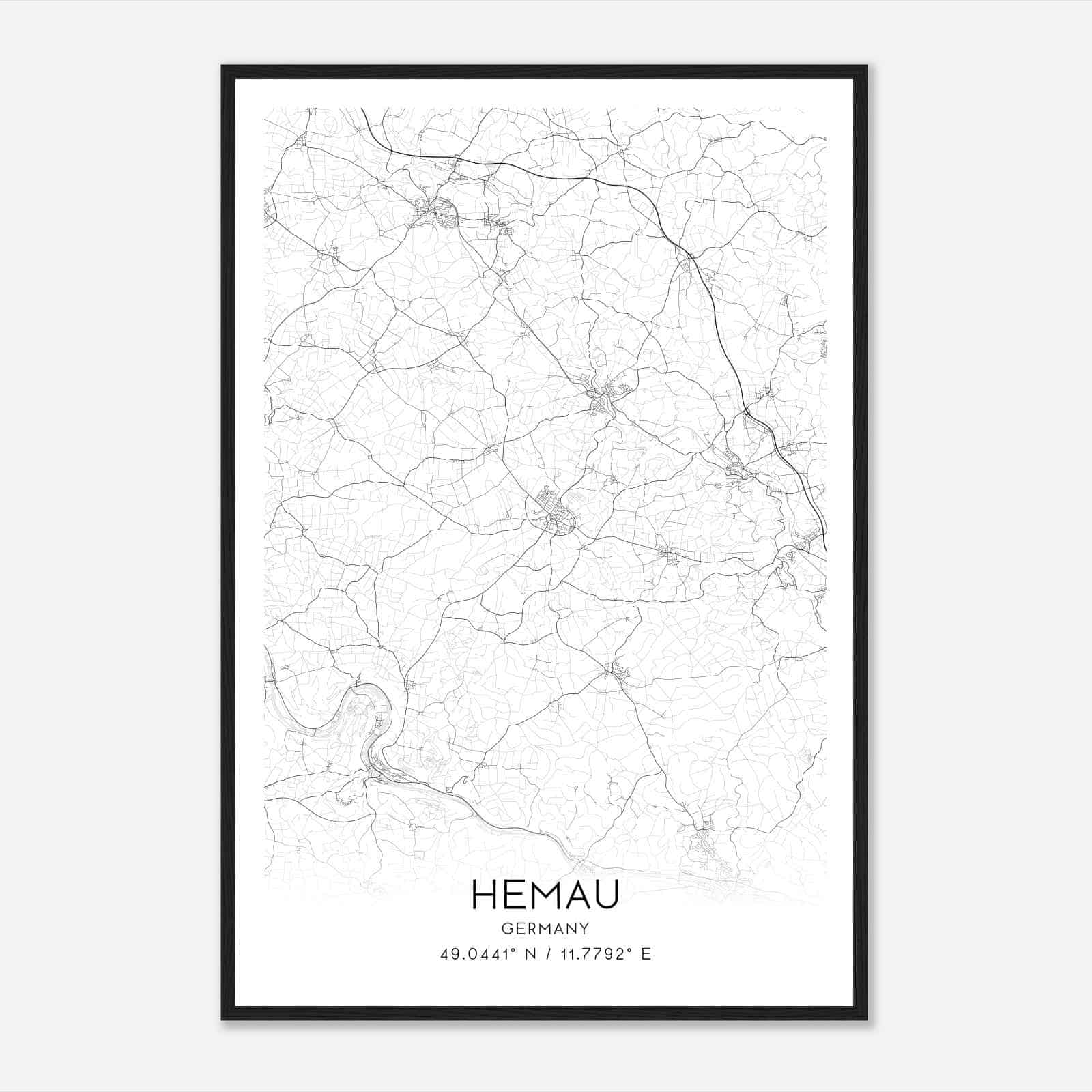 Hemau Germany Map Poster, Modern Home Decor Wall Art Print